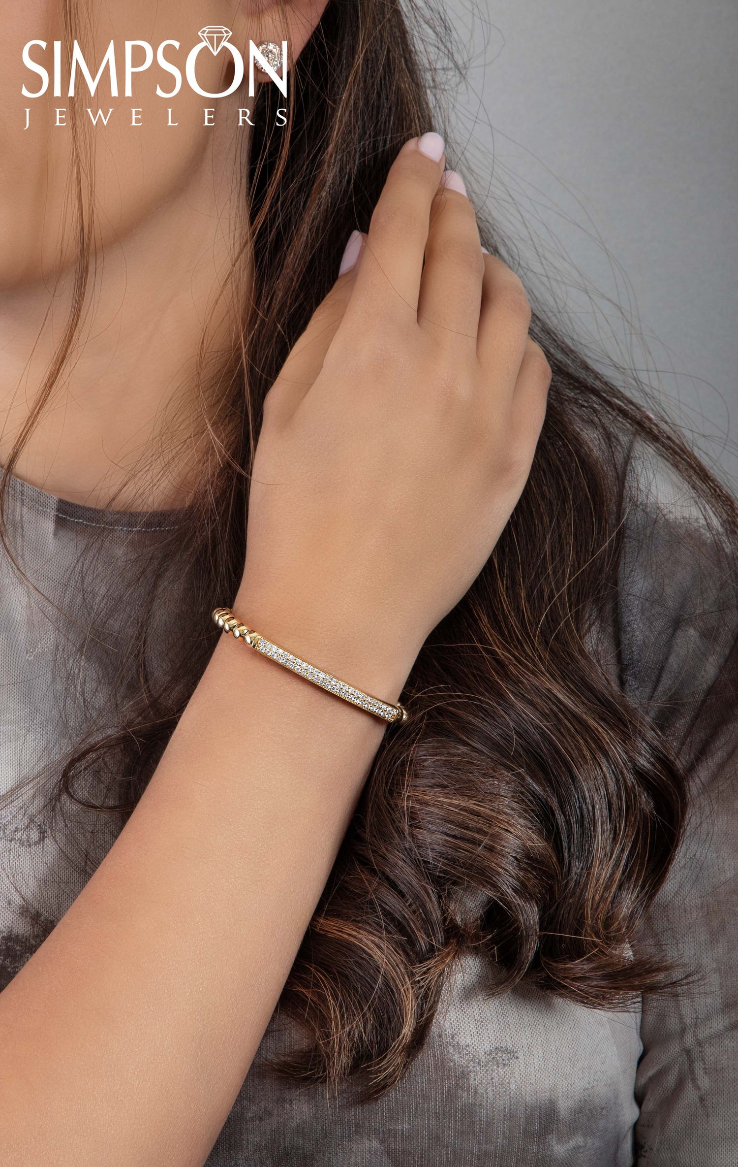 Gold Beaded Diamond Stretch Bracelet