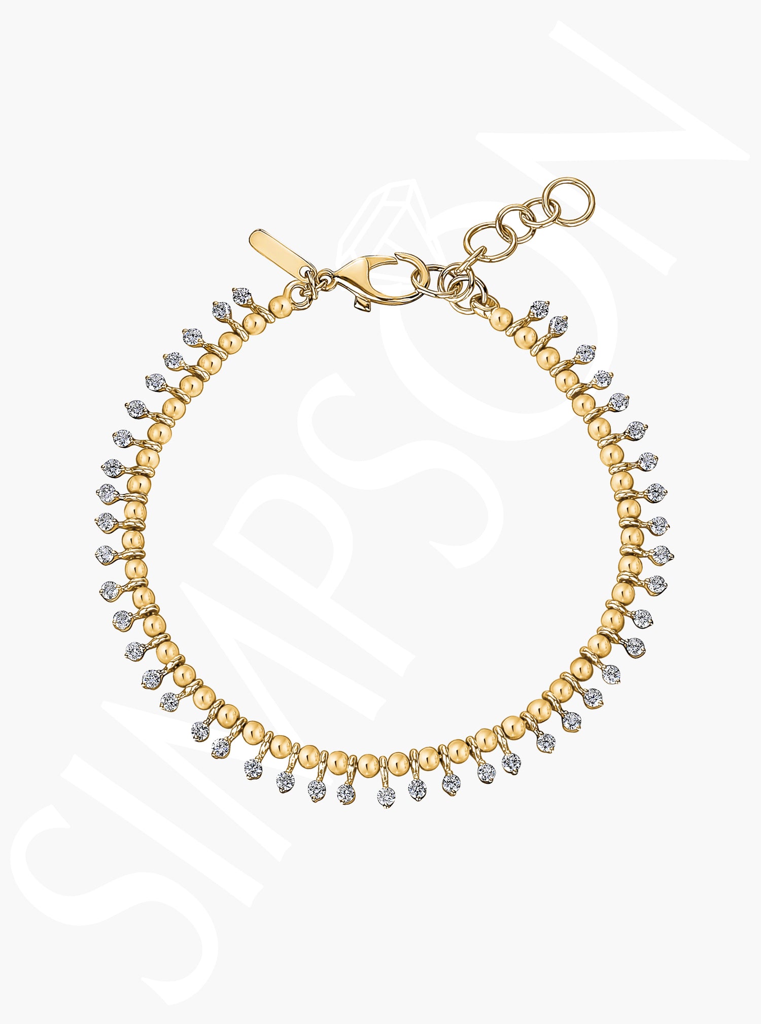 Gold Bead Bracelet with Diamond Droplets