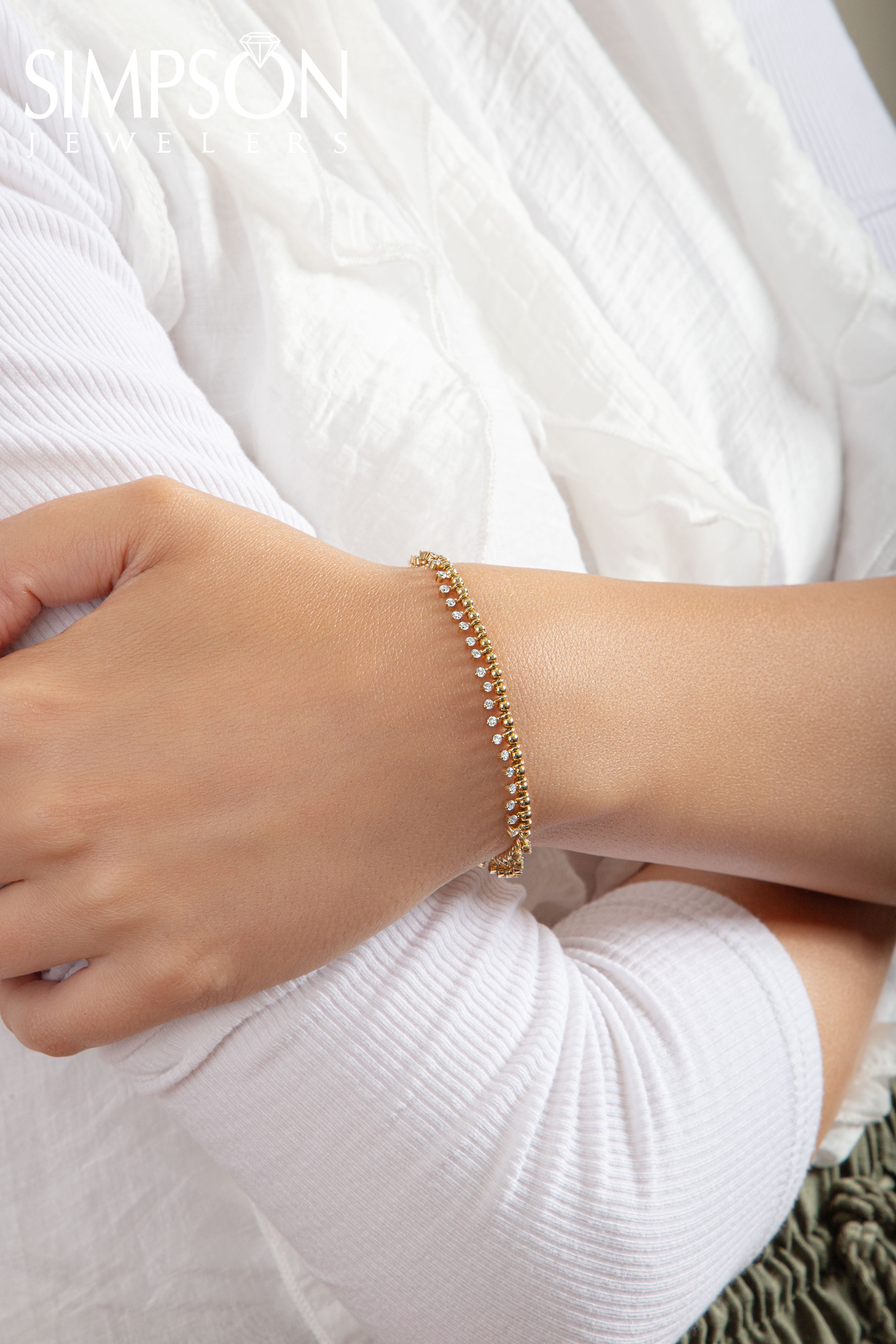 Gold Bead Bracelet with Diamond Droplets