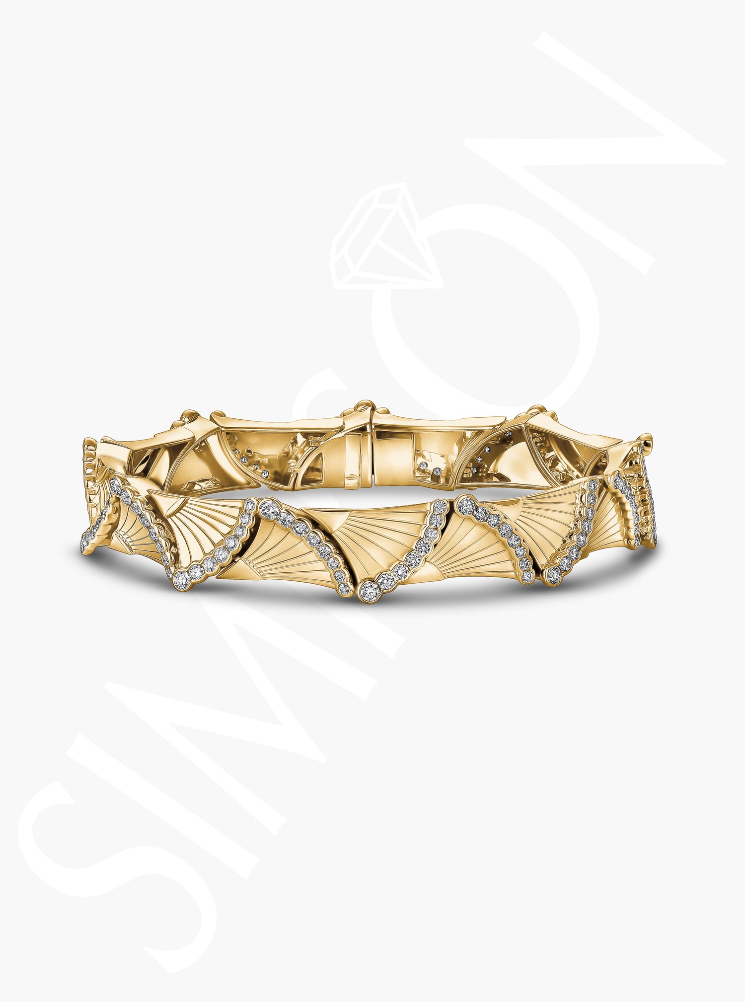 Yellow Gold Diamond Fan Motif Bracelet