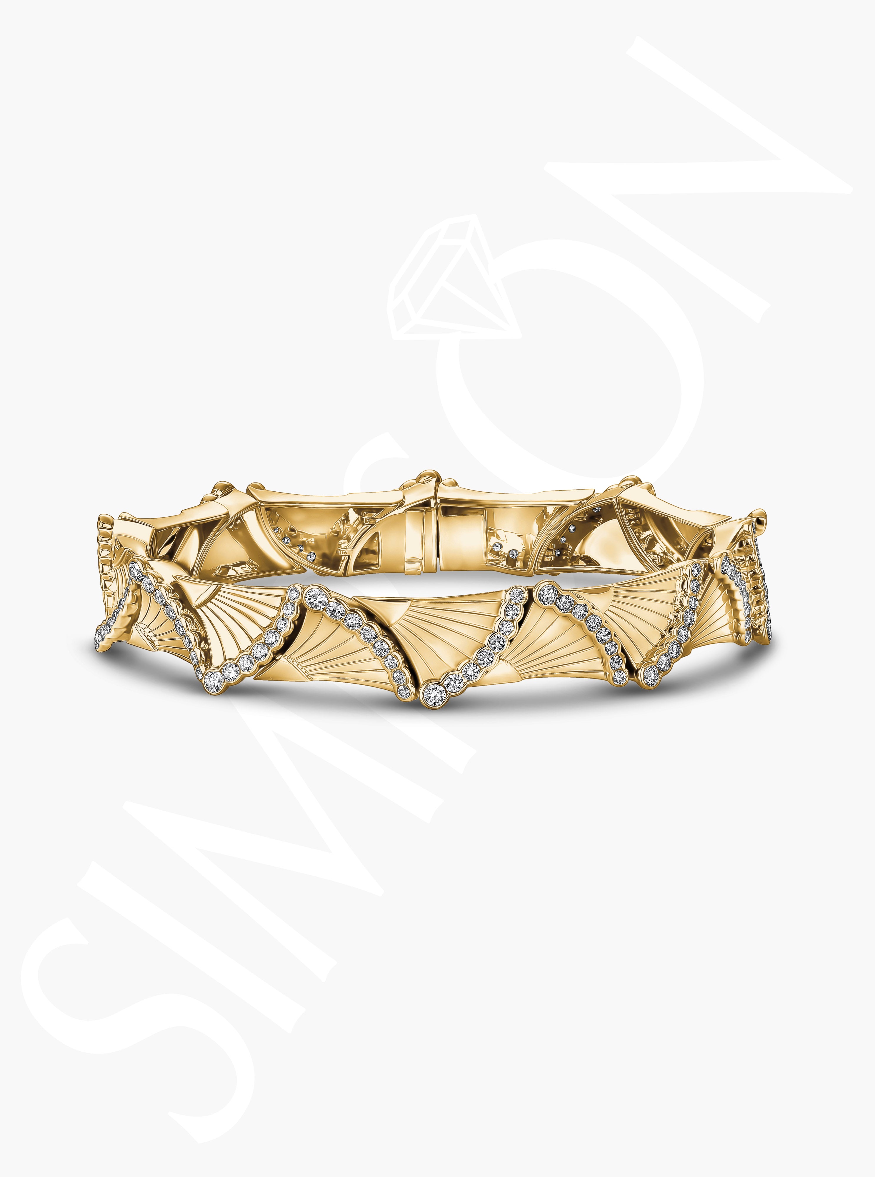 Yellow Gold Diamond Fan Motif Bracelet