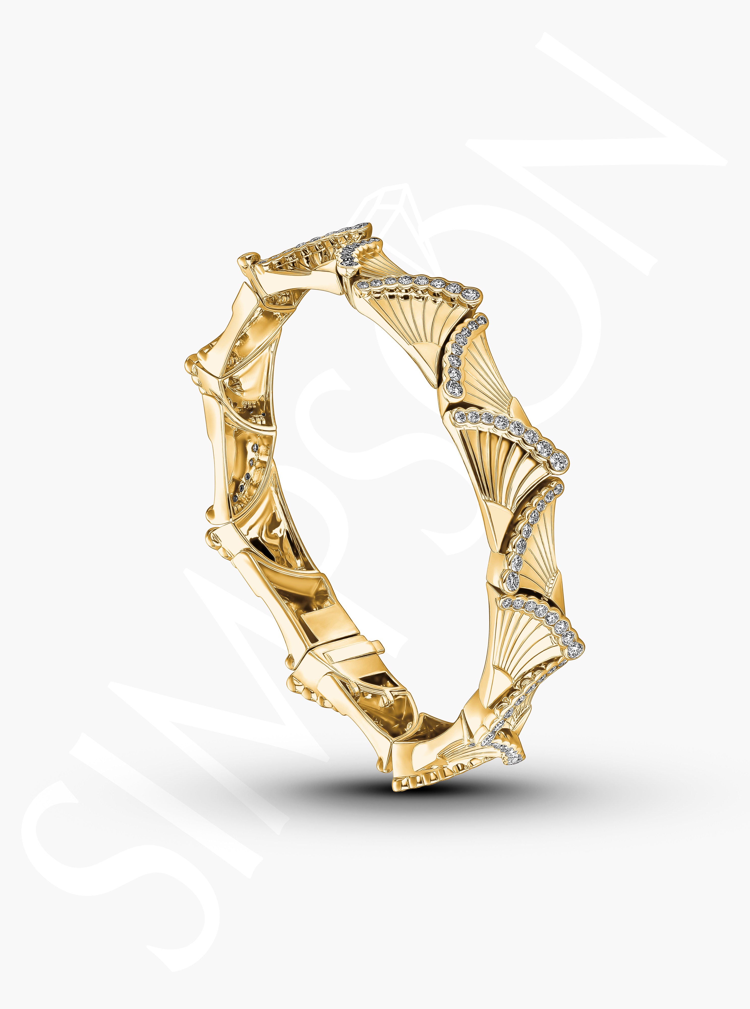 Yellow Gold Diamond Fan Motif Bracelet