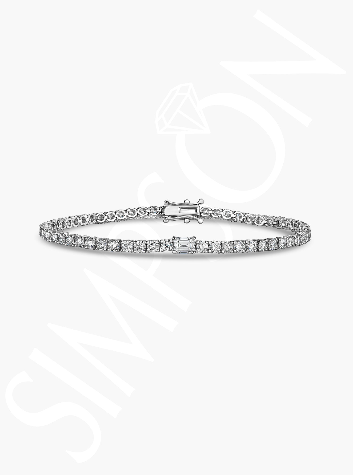 Diamond Tennis Bracelet with Emerald-Cut Accent