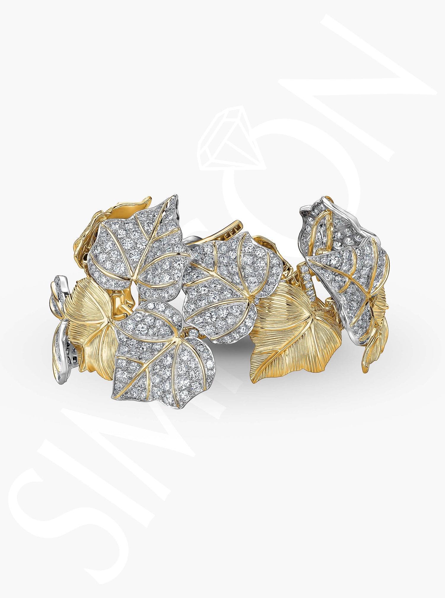 Diamond-Adorned Gold Leaf Bracelet