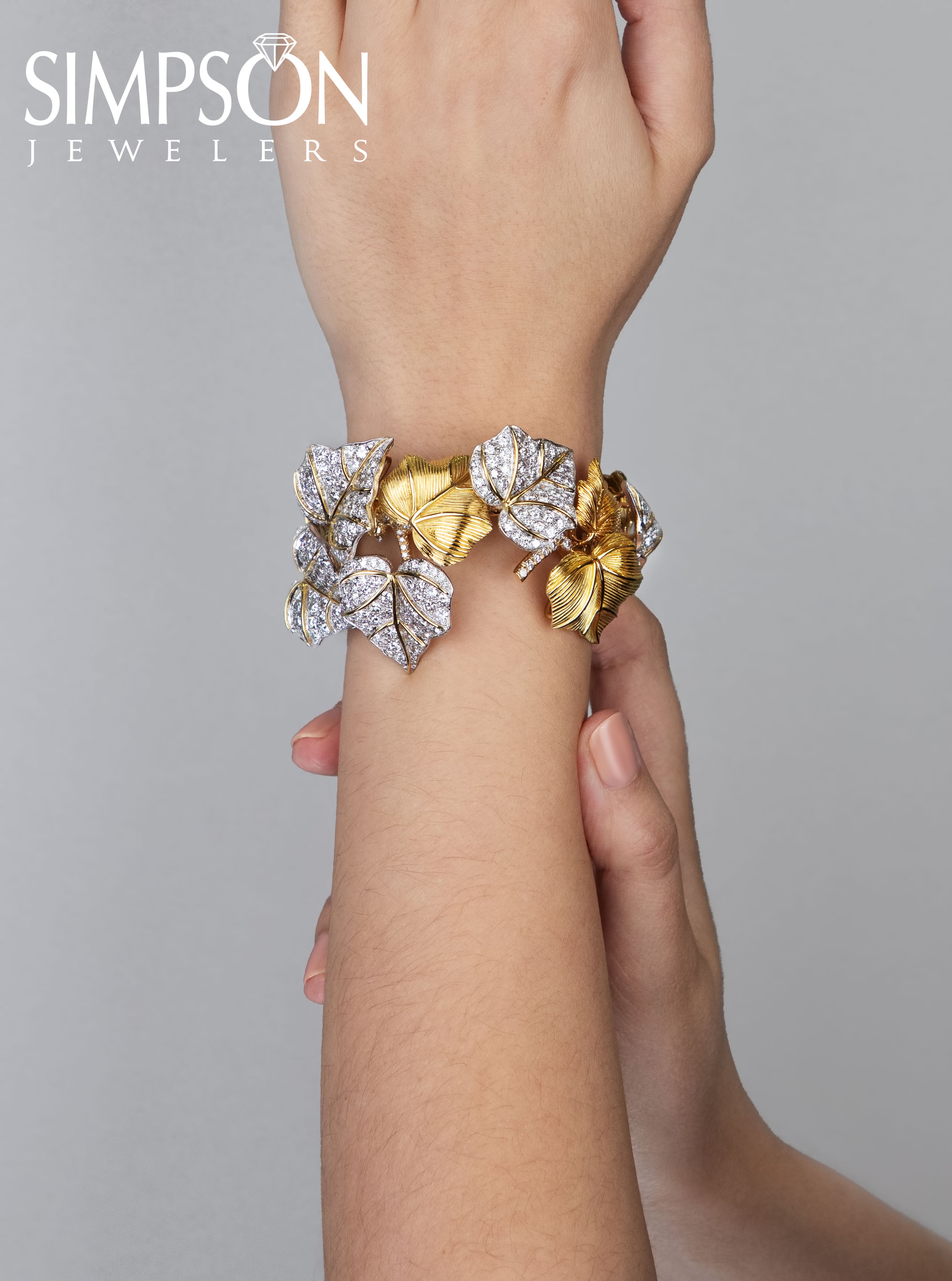Diamond-Adorned Gold Leaf Bracelet