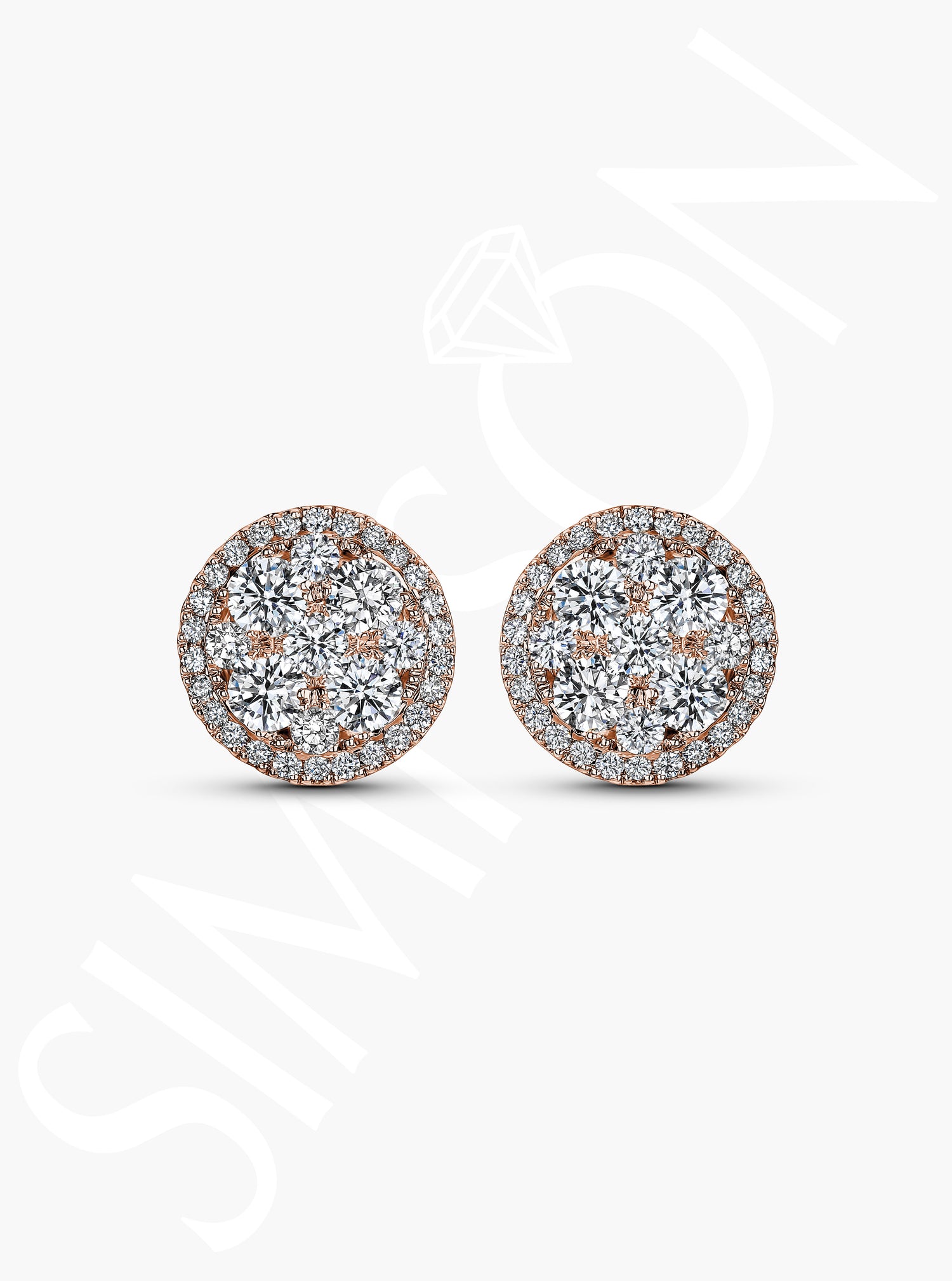 Round Diamond Cluster Stud Earrings