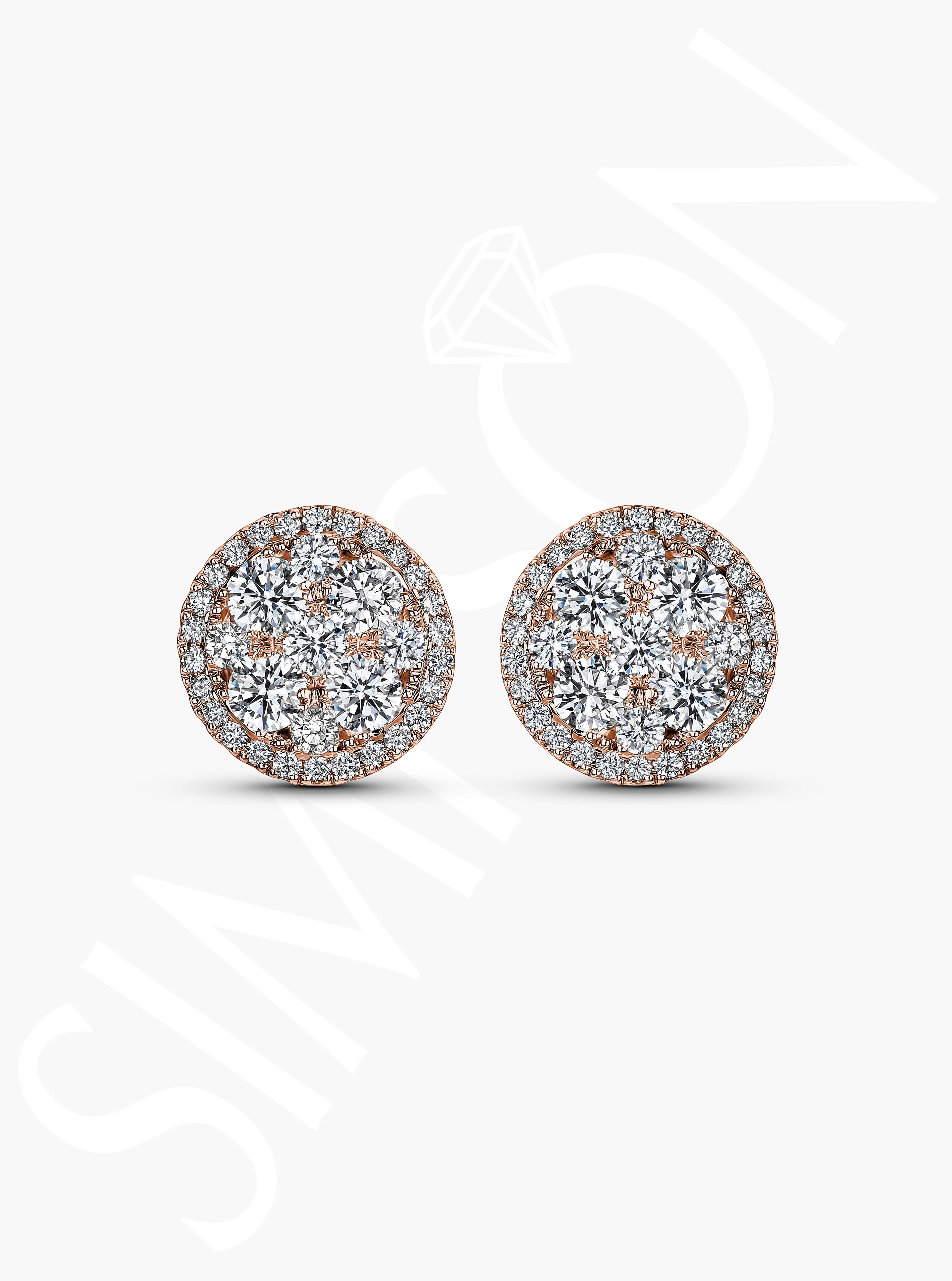 Round Diamond Cluster Stud Earrings