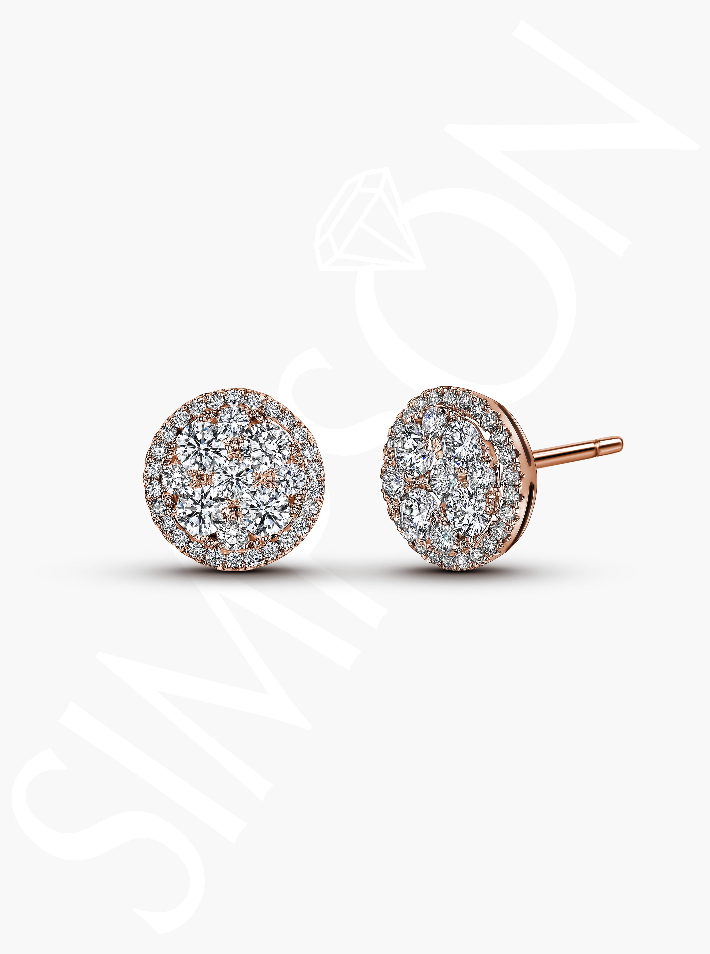 Round Diamond Cluster Stud Earrings