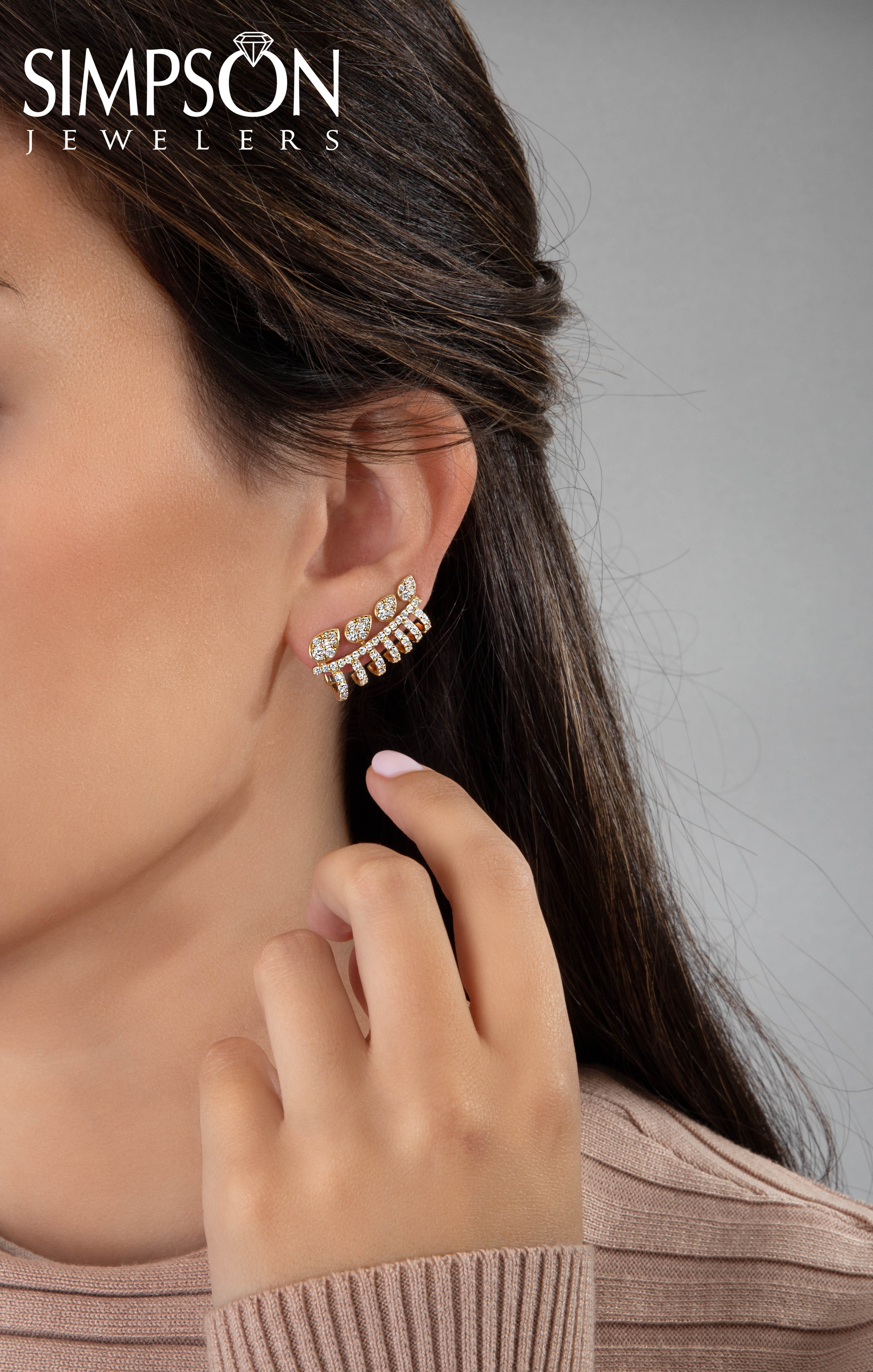 Ear Climber Earrings with Diamond accents