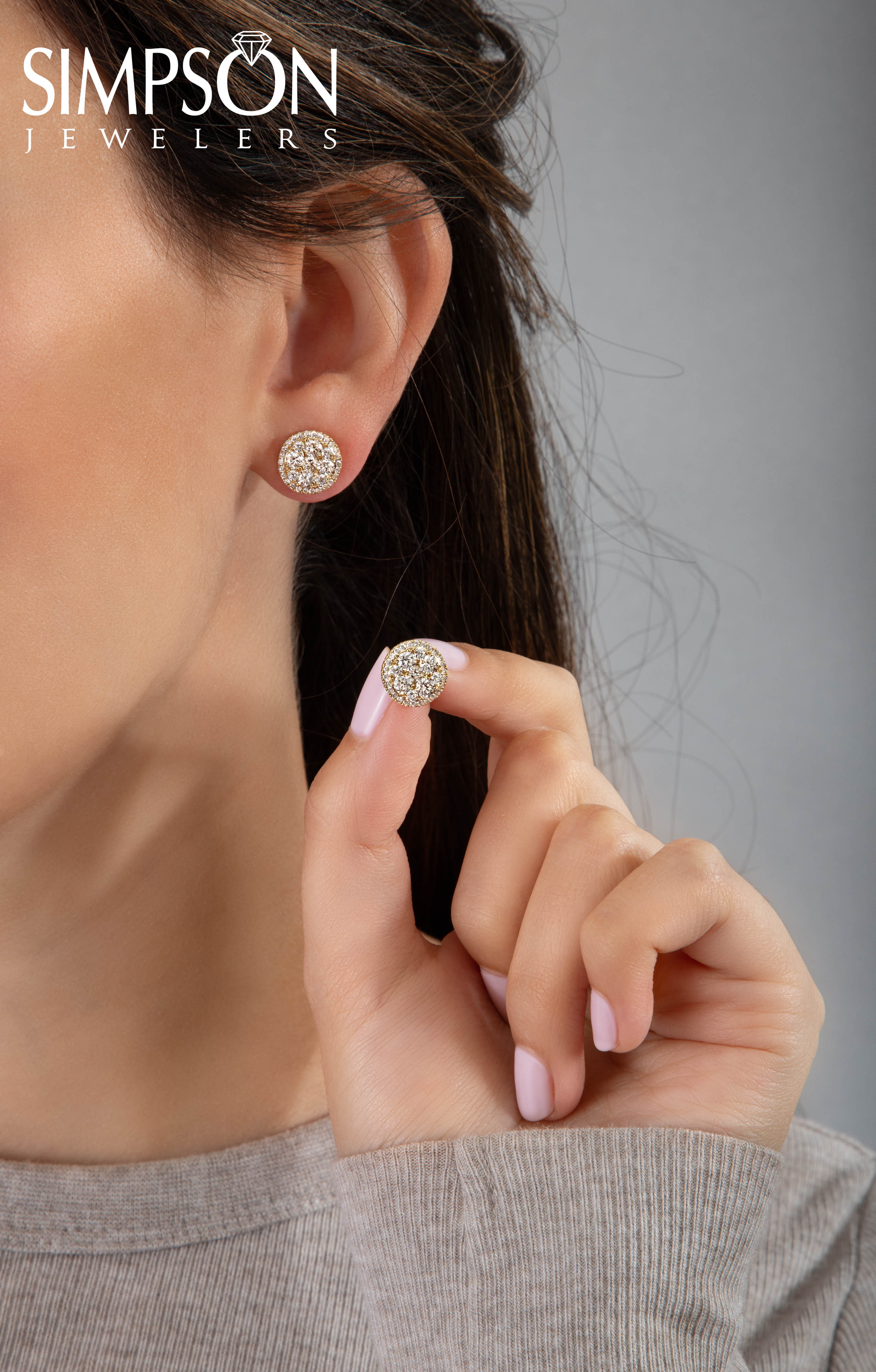 Round Diamond Cluster Stud Earrings