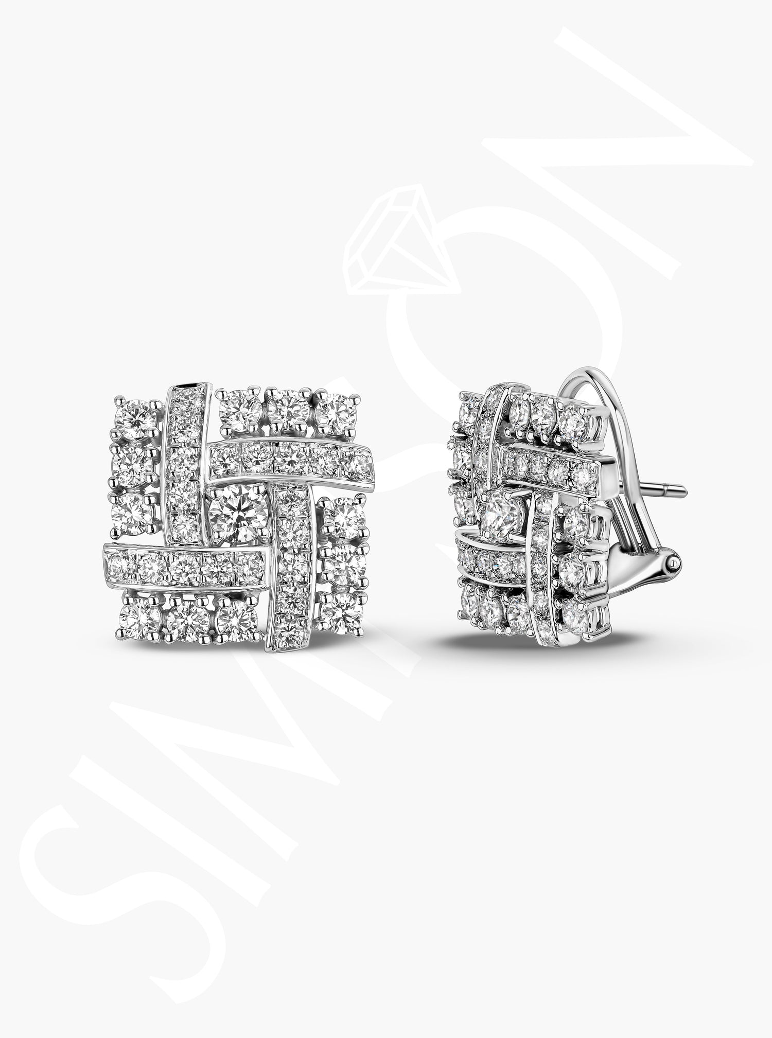 White Gold Geometric Cluster Stud Earrings
