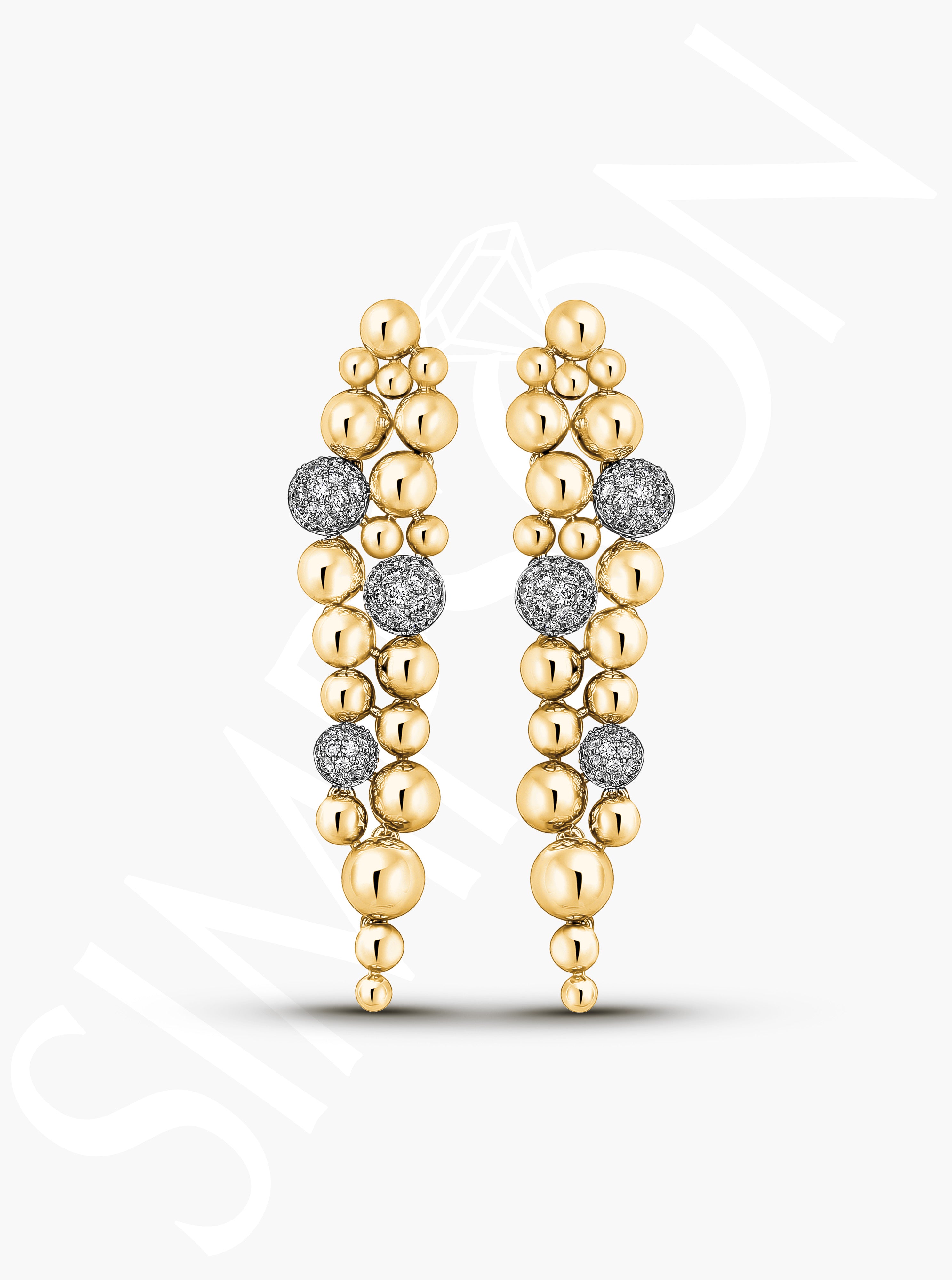 Yellow Gold Beaded Drop Earrings with Diamond Accents