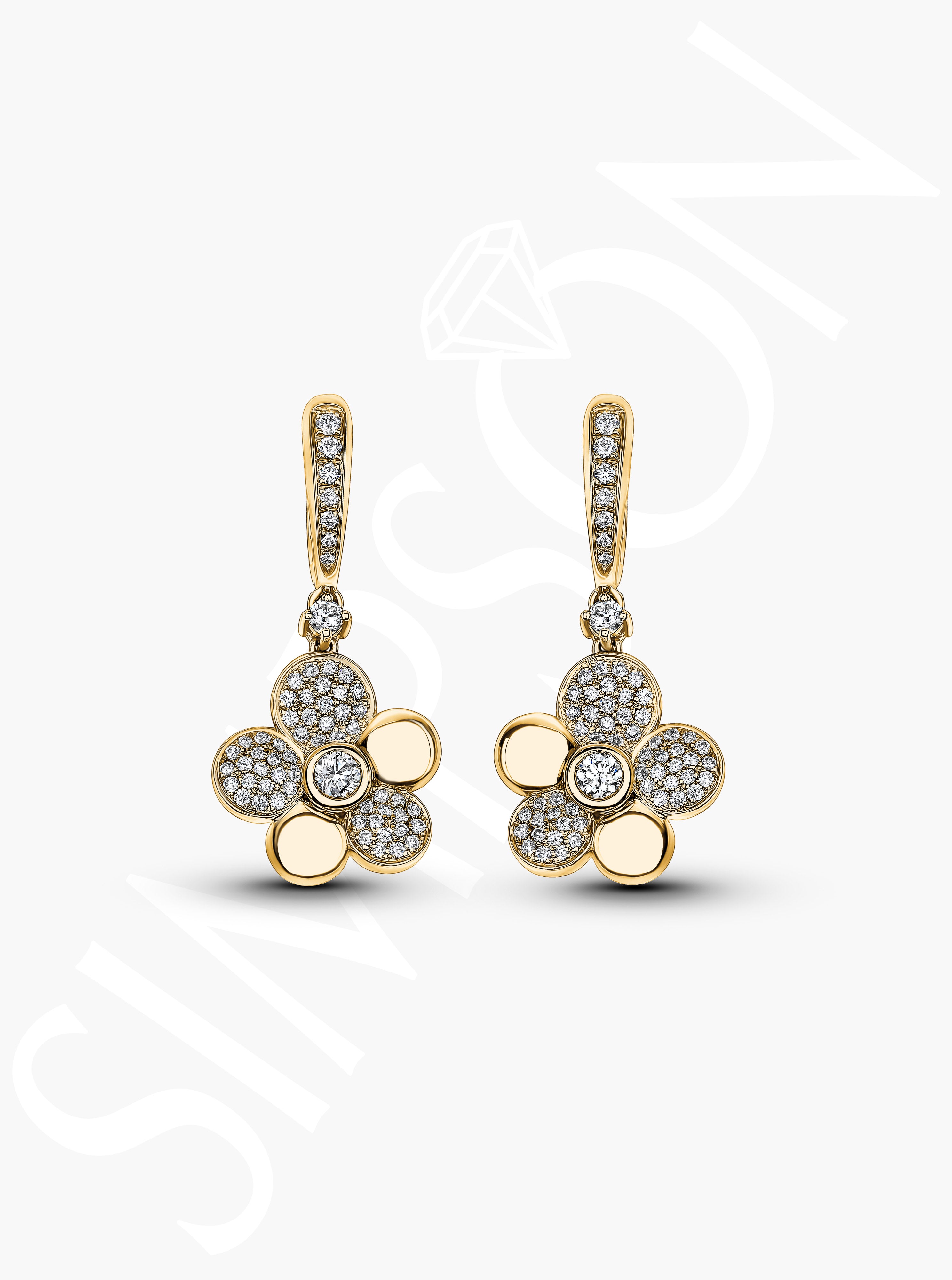 Pavé Diamond Flower Drop Earrings