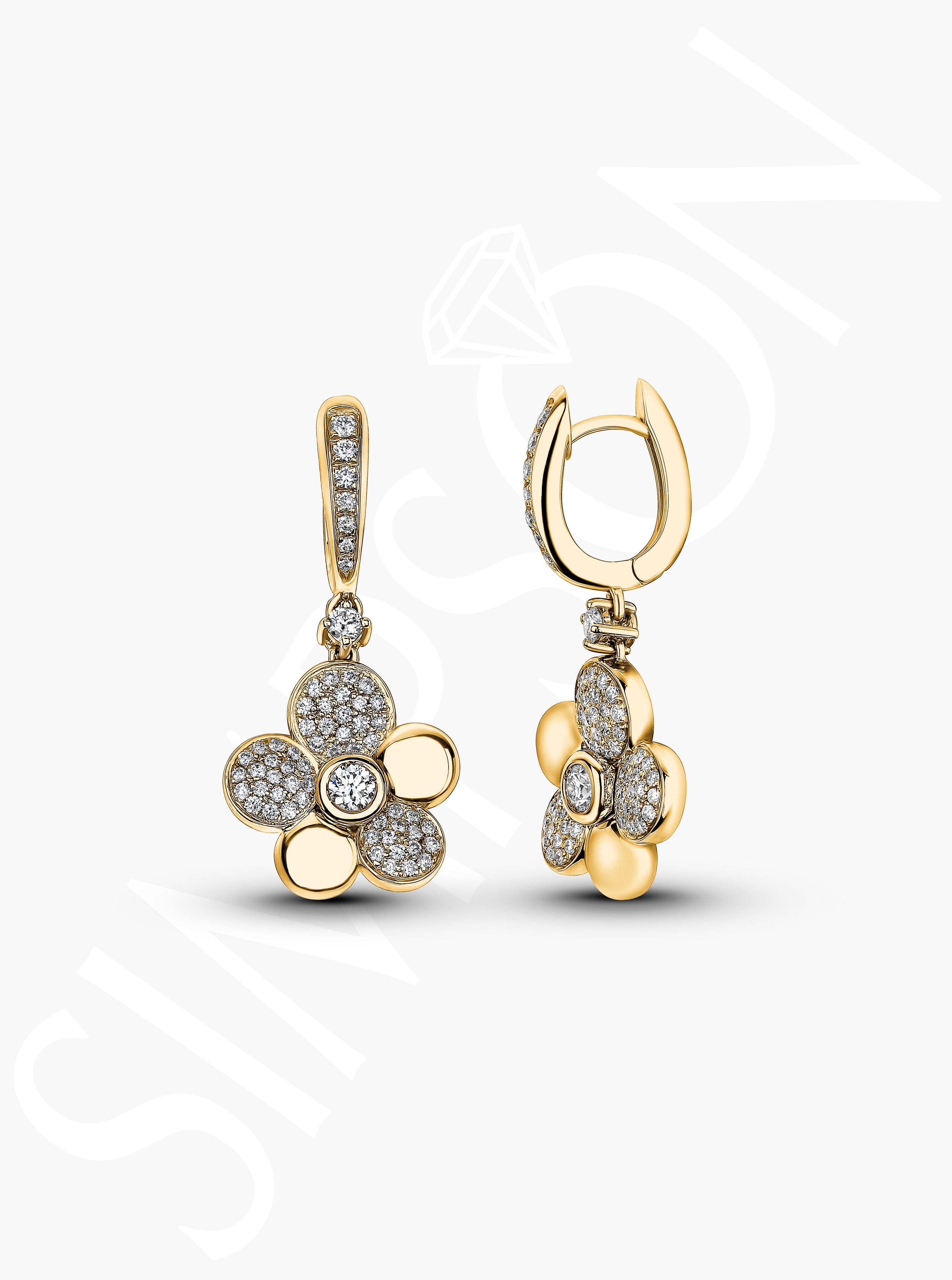 Pavé Diamond Flower Drop Earrings