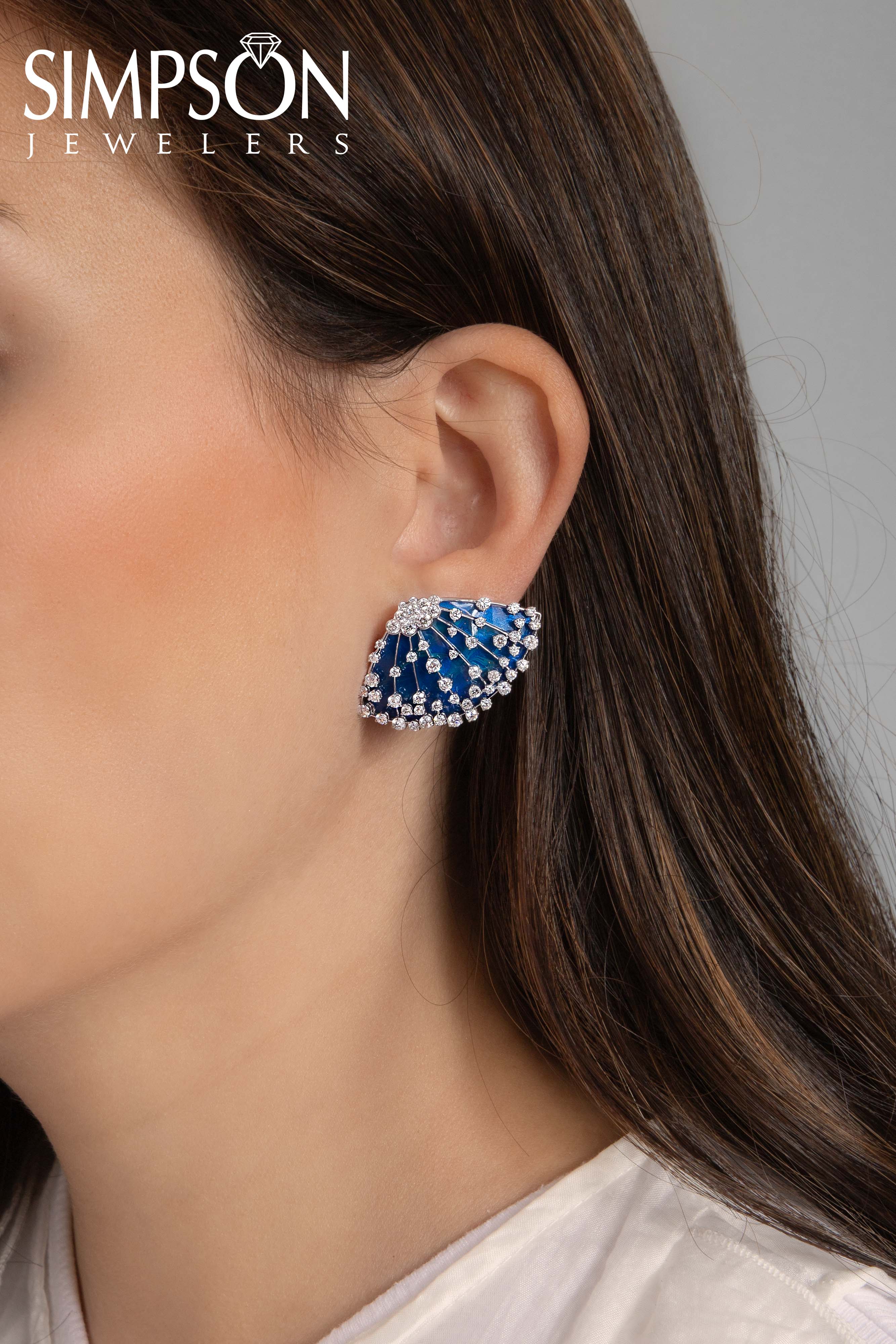Blue Fan Diamond Earrings