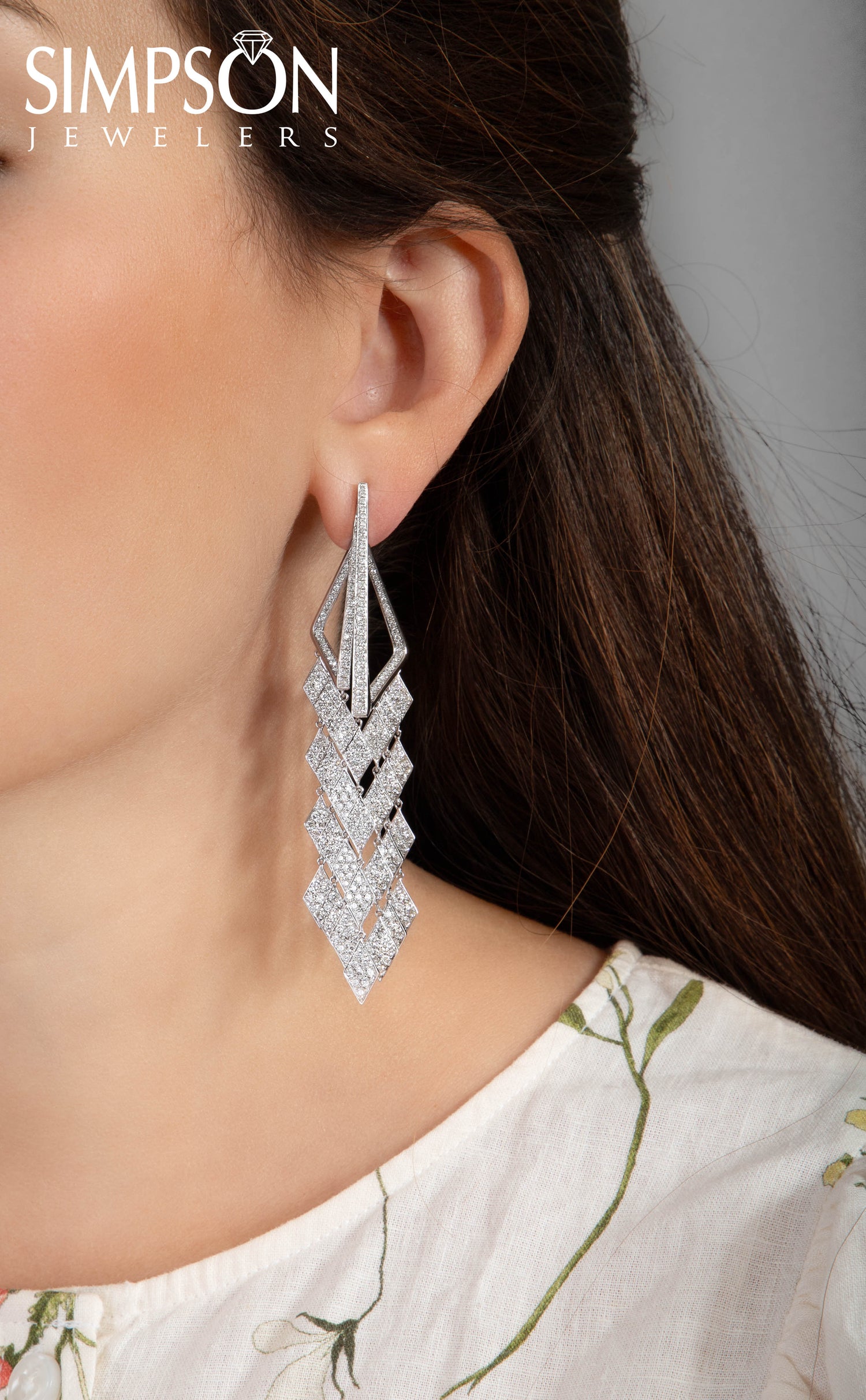 Geometric Diamond Cascade Earrings