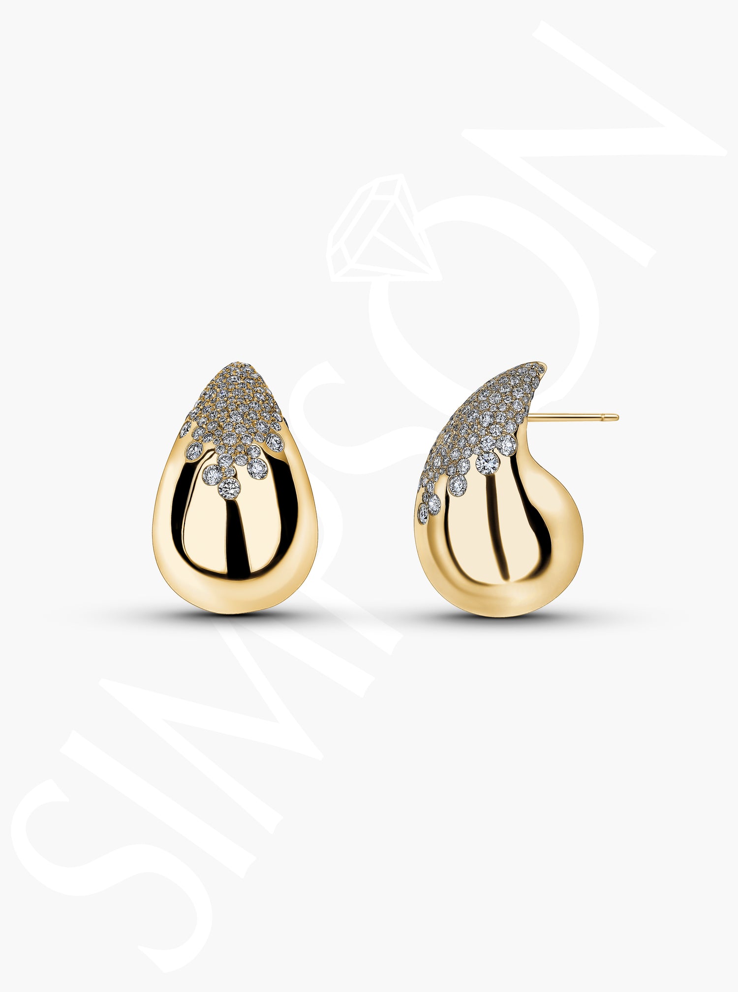 Diamond-Accented Gold Teardrop Earrings