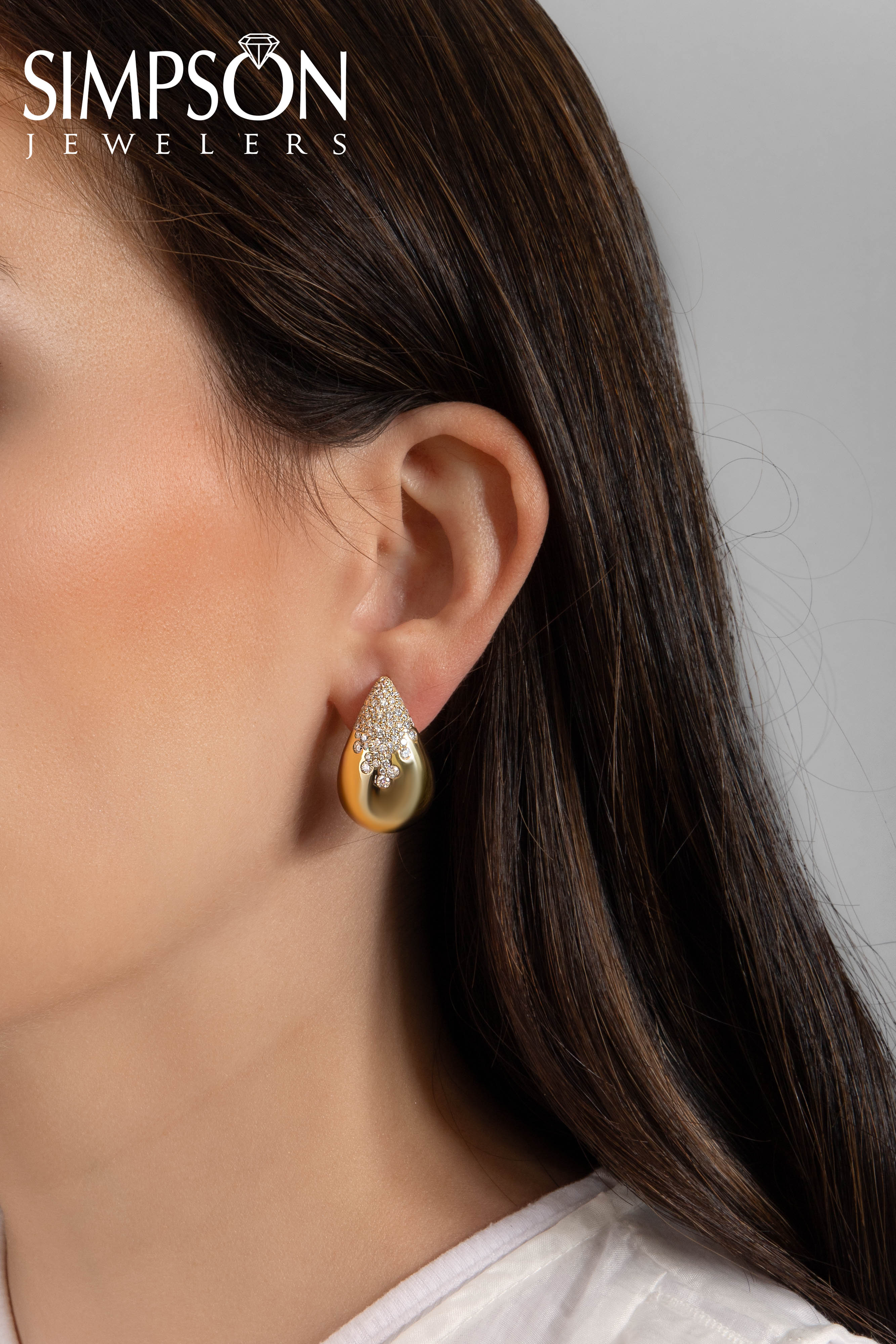 Diamond-Accented Gold Teardrop Earrings