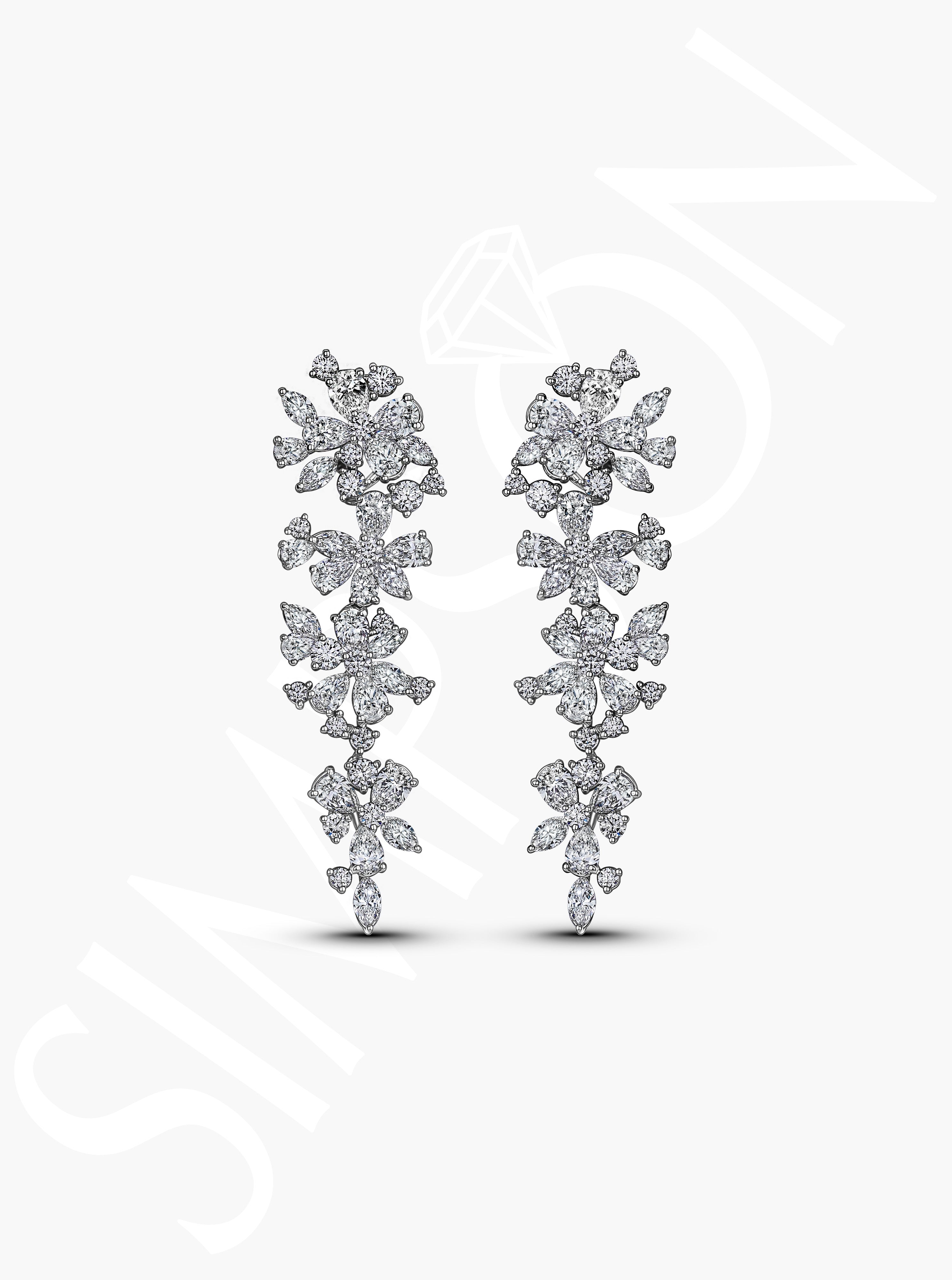 Floral Diamond Drop Earrings