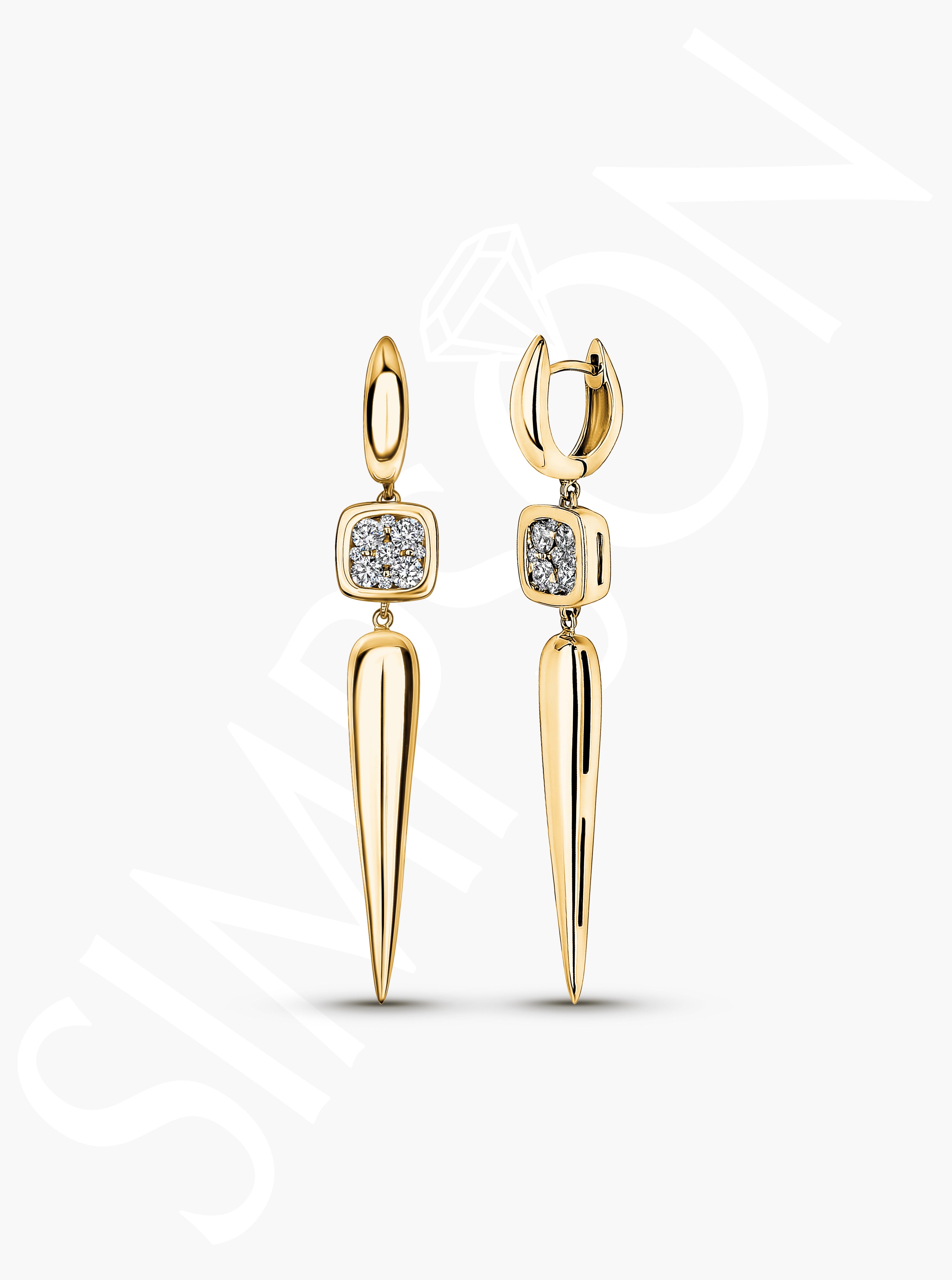 Gold Drop Earrings with Diamond Accents