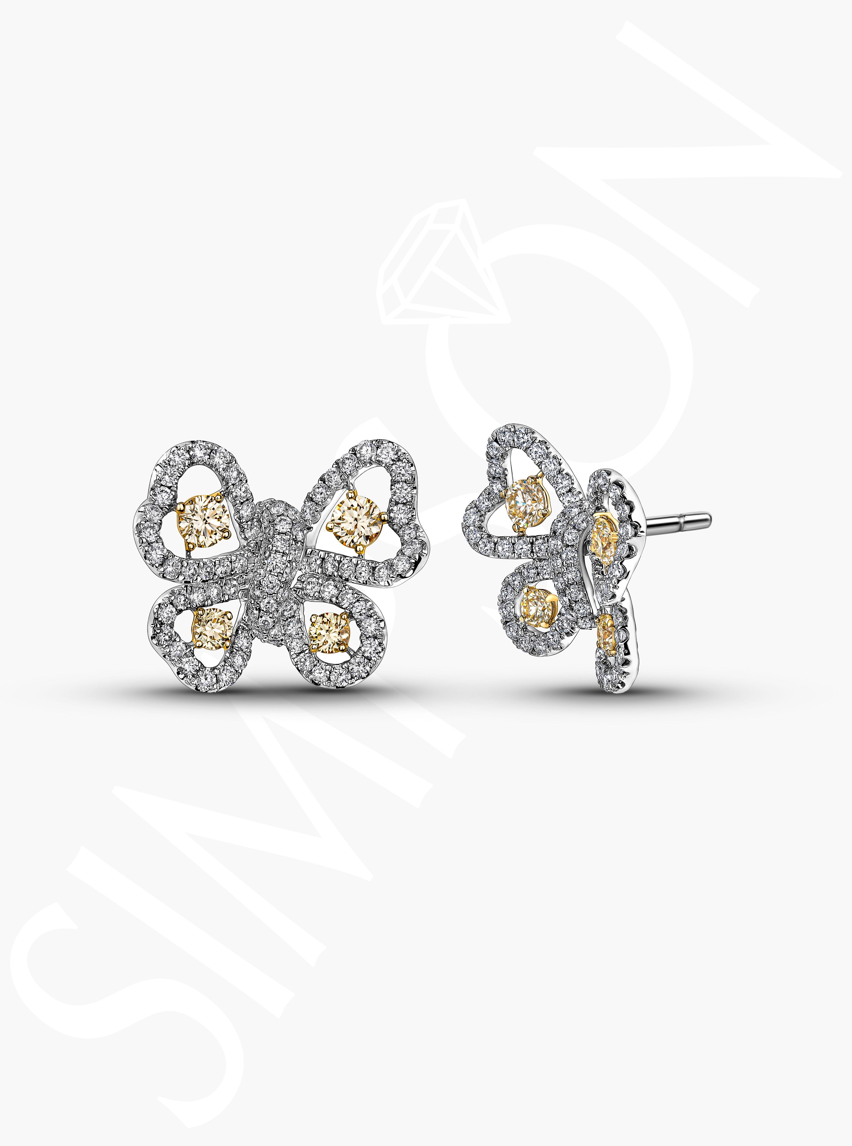 White and Yellow Diamond Butterfly Stud Earrings