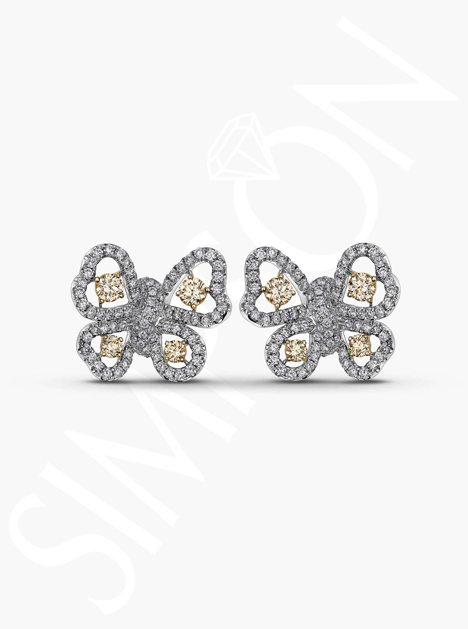 White and Yellow Diamond Butterfly Stud Earrings