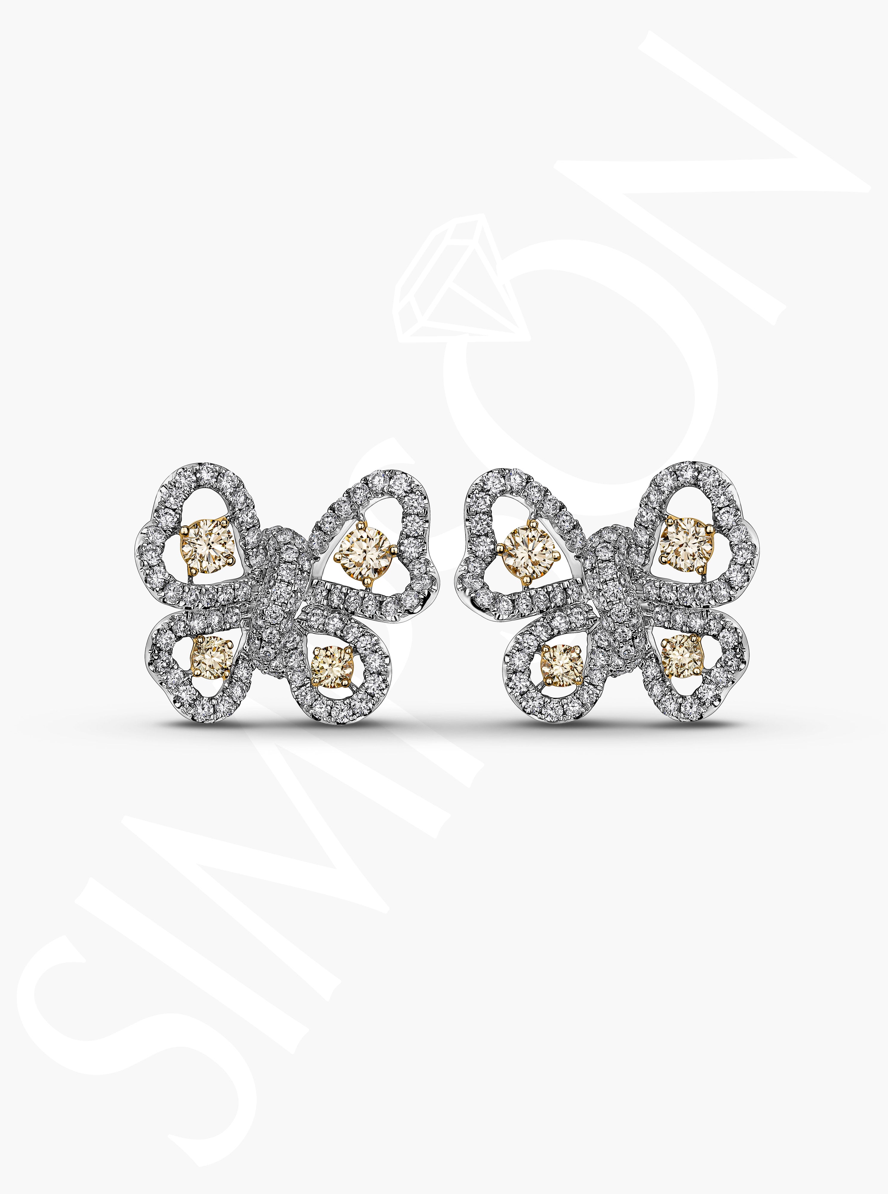 White and Yellow Diamond Butterfly Stud Earrings