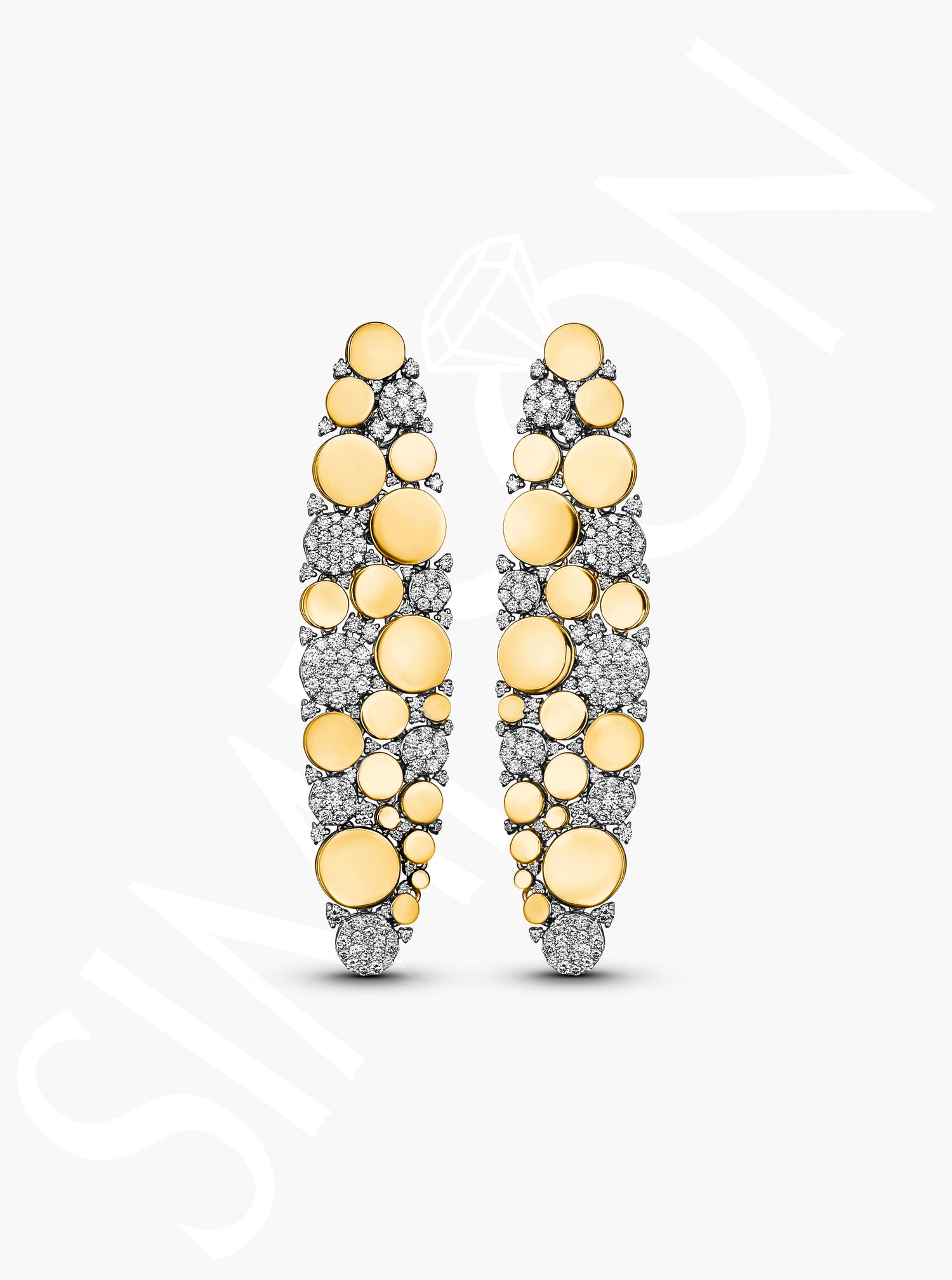 Yellow Gold Bubble and Diamond Cluster Drop Earrings