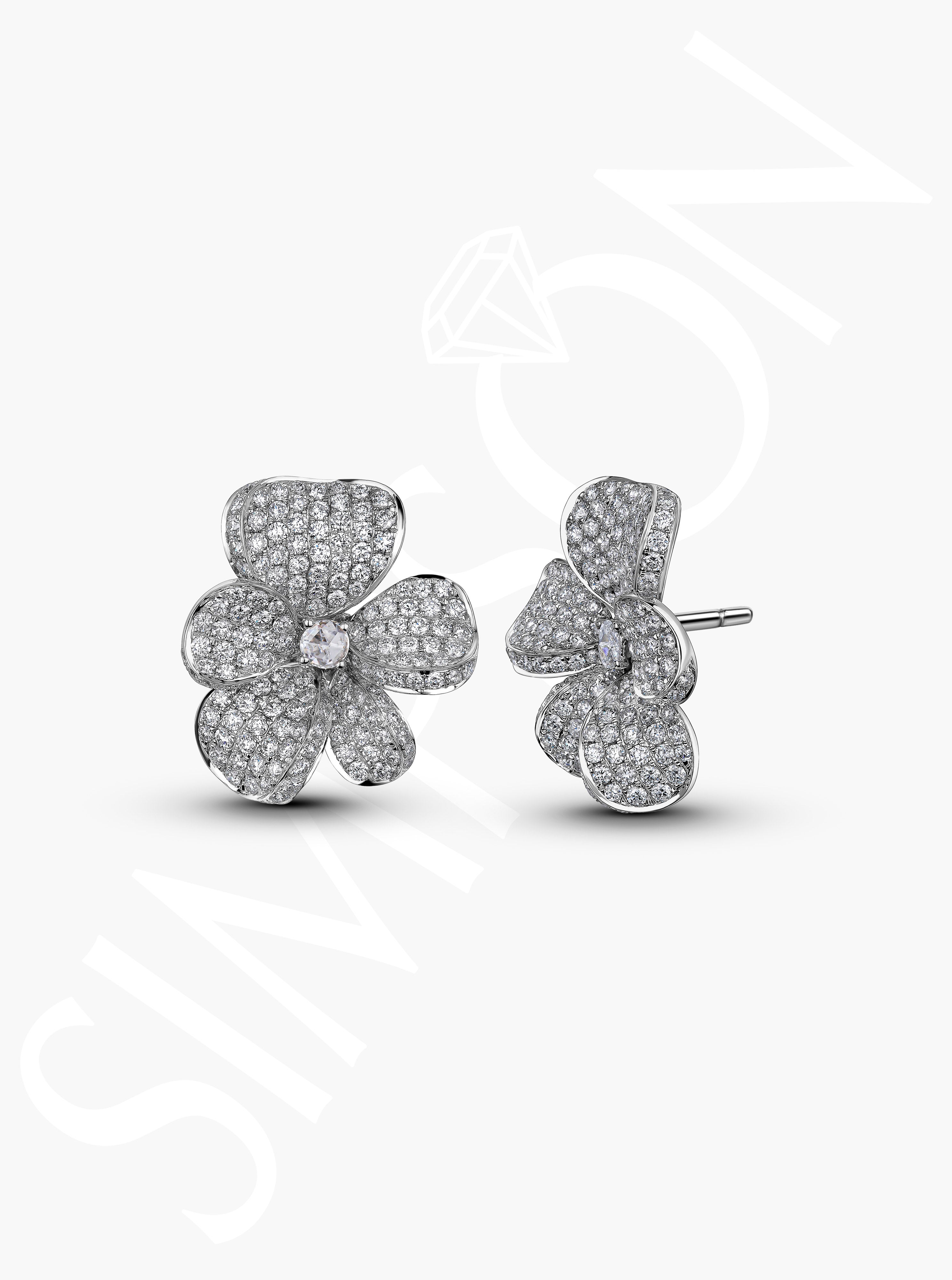 Pavé Diamond Flower Earrings
