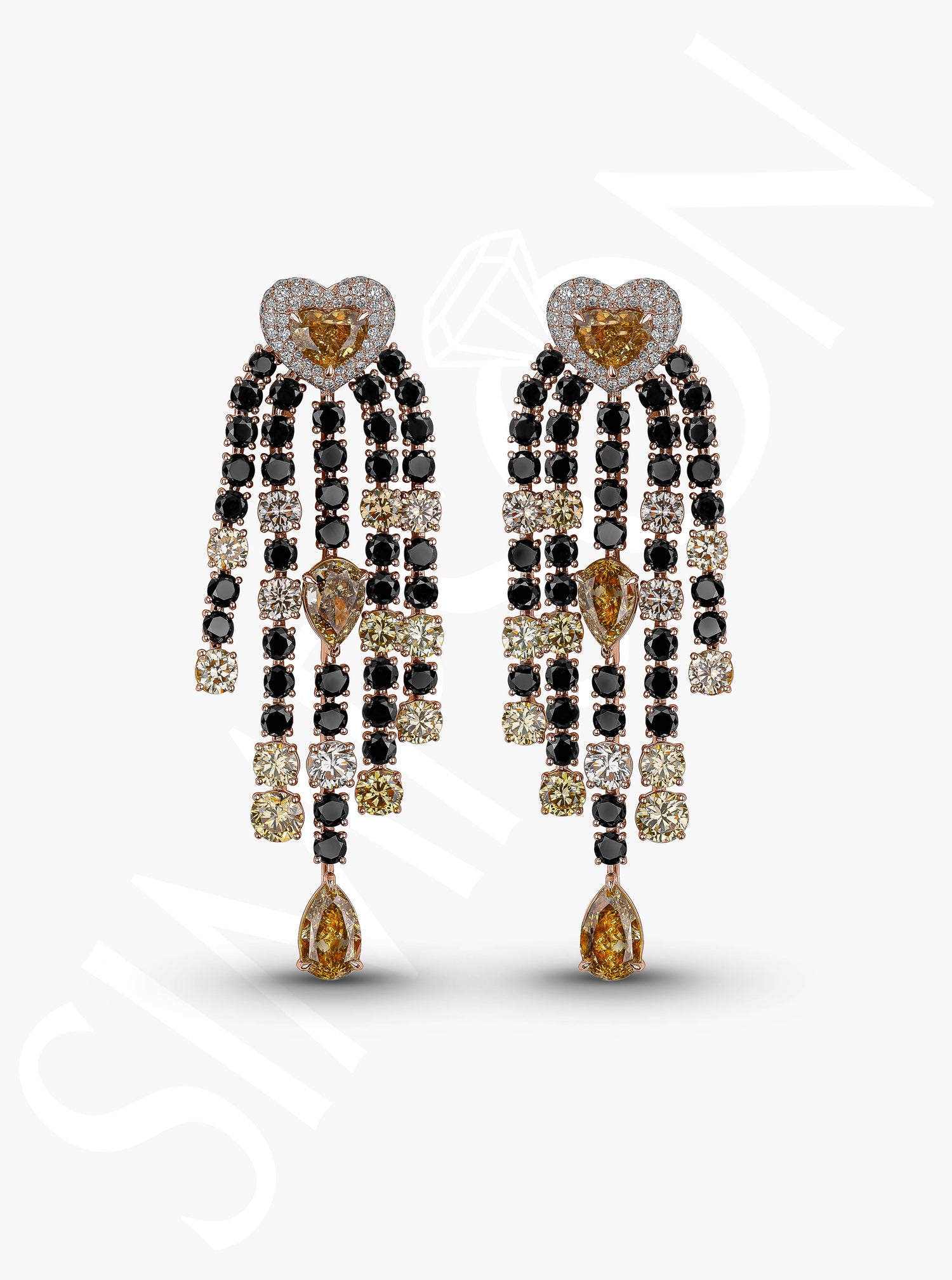 Heart Chandelier Earrings With Multi-Color Diamonds