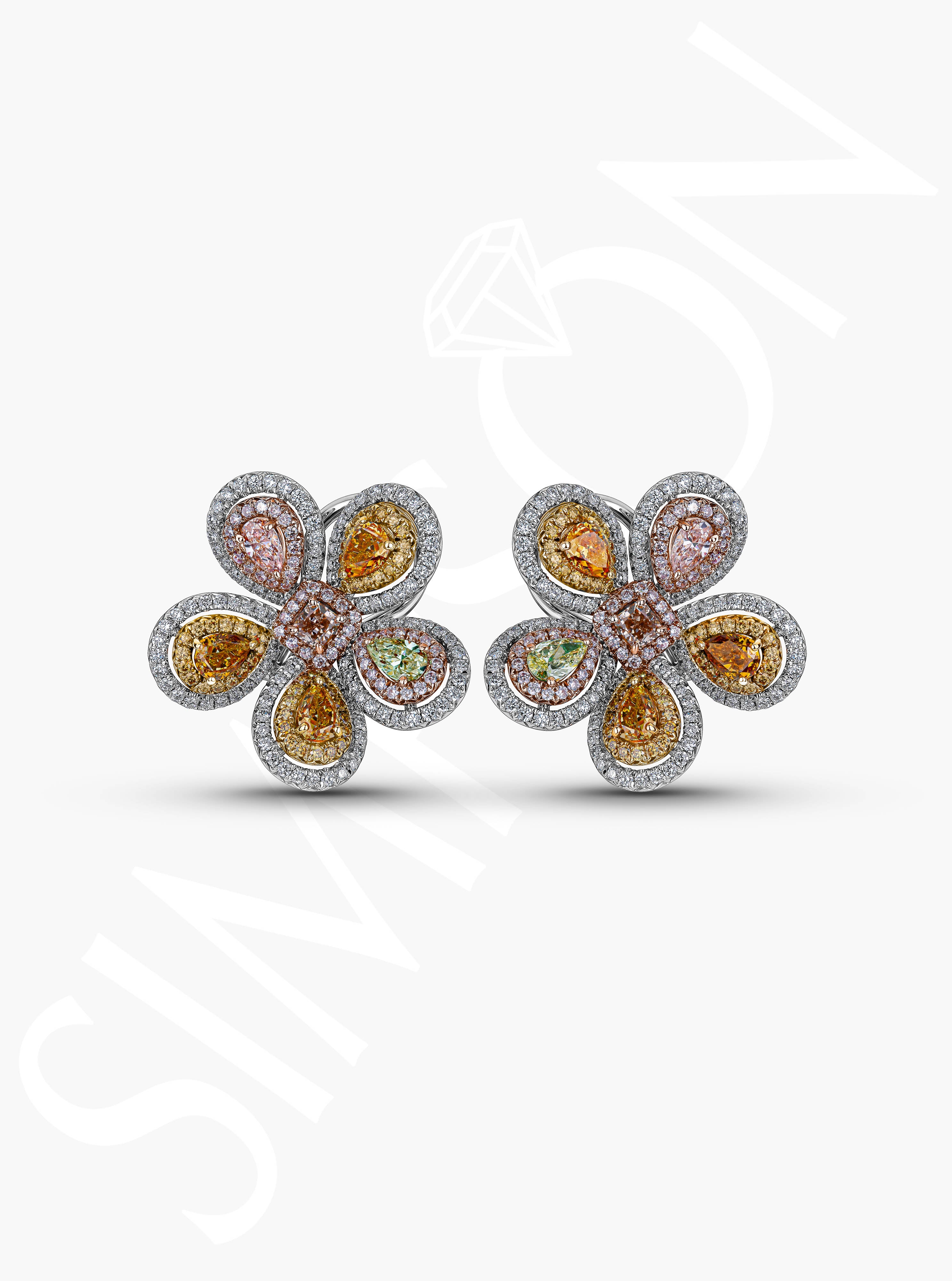 Multi-Color Fancy Diamond Floral Earrings