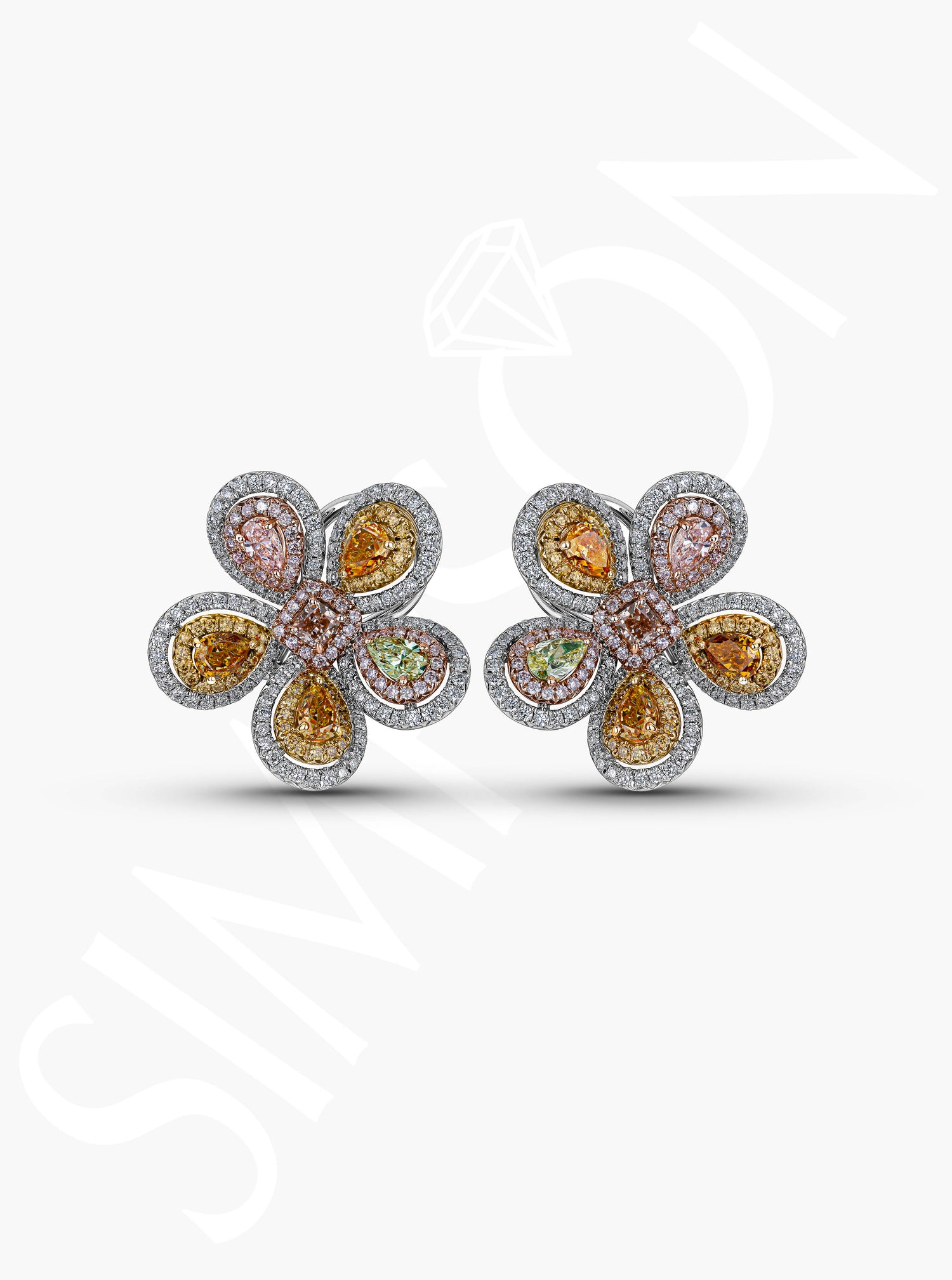 Multi-Color Fancy Diamond Floral Earrings