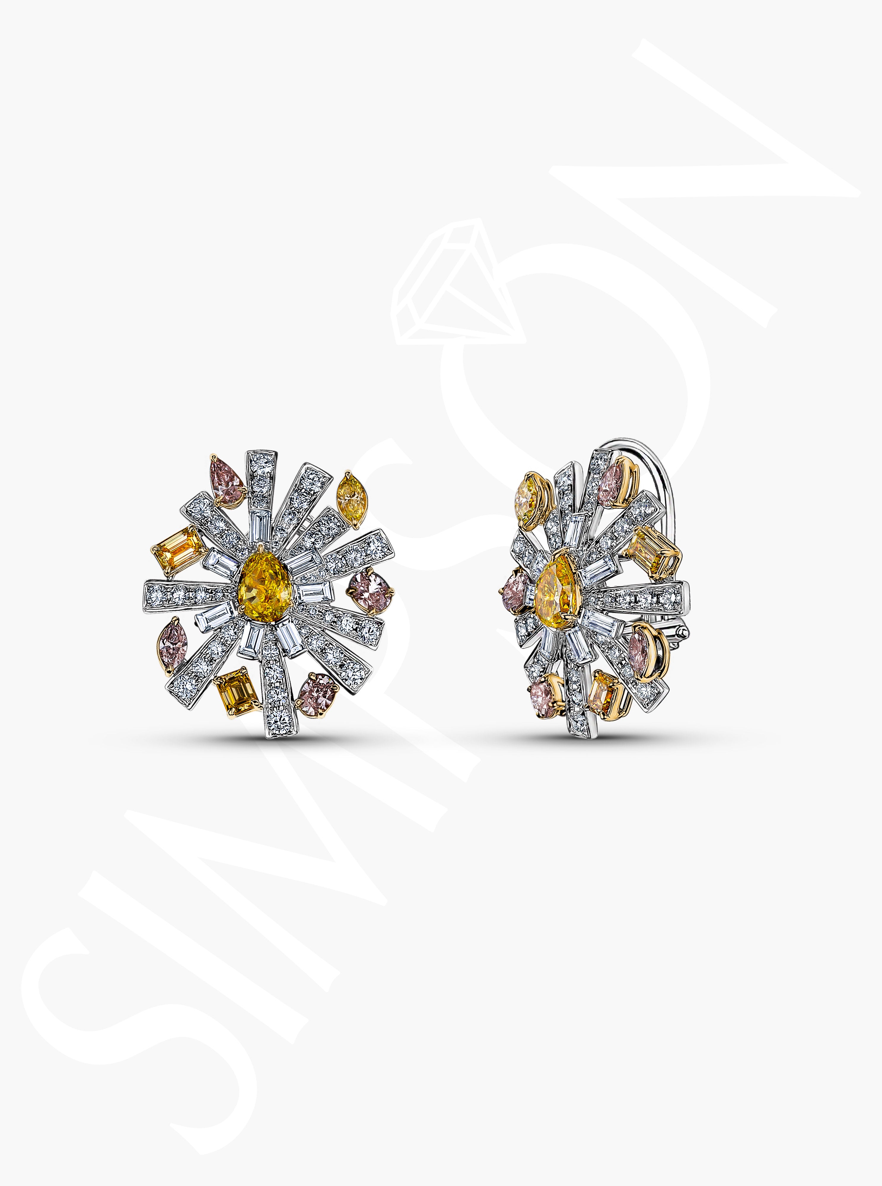 Multi-Color Sunburst Diamond Earrings