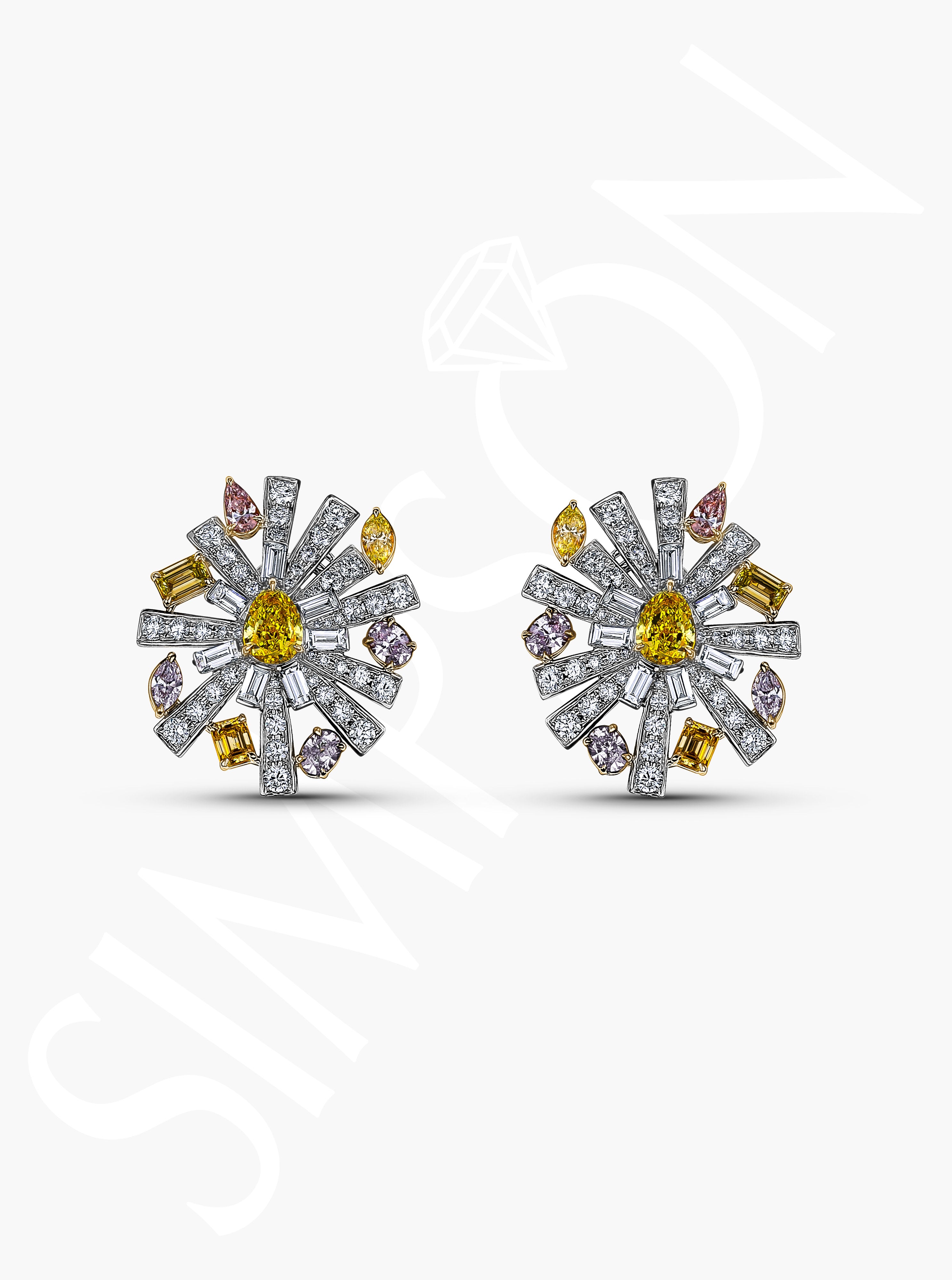 Multi-Color Sunburst Diamond Earrings