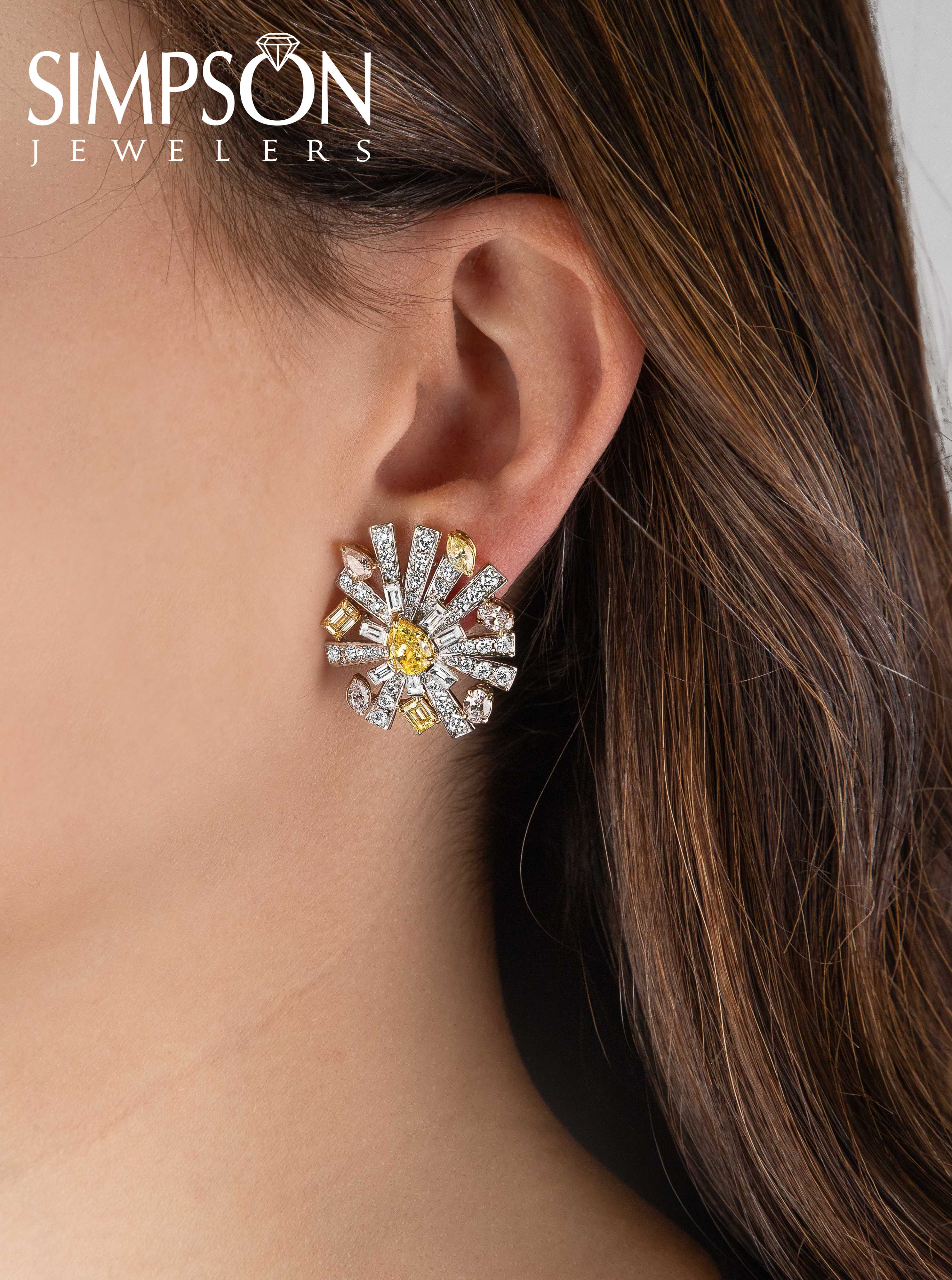 Multi-Color Sunburst Diamond Earrings