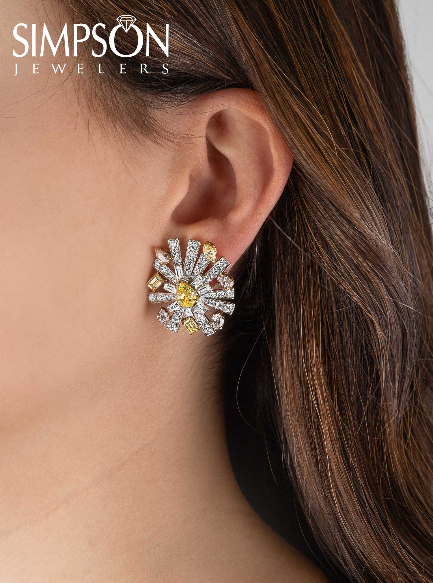 Multi-Color Sunburst Diamond Earrings