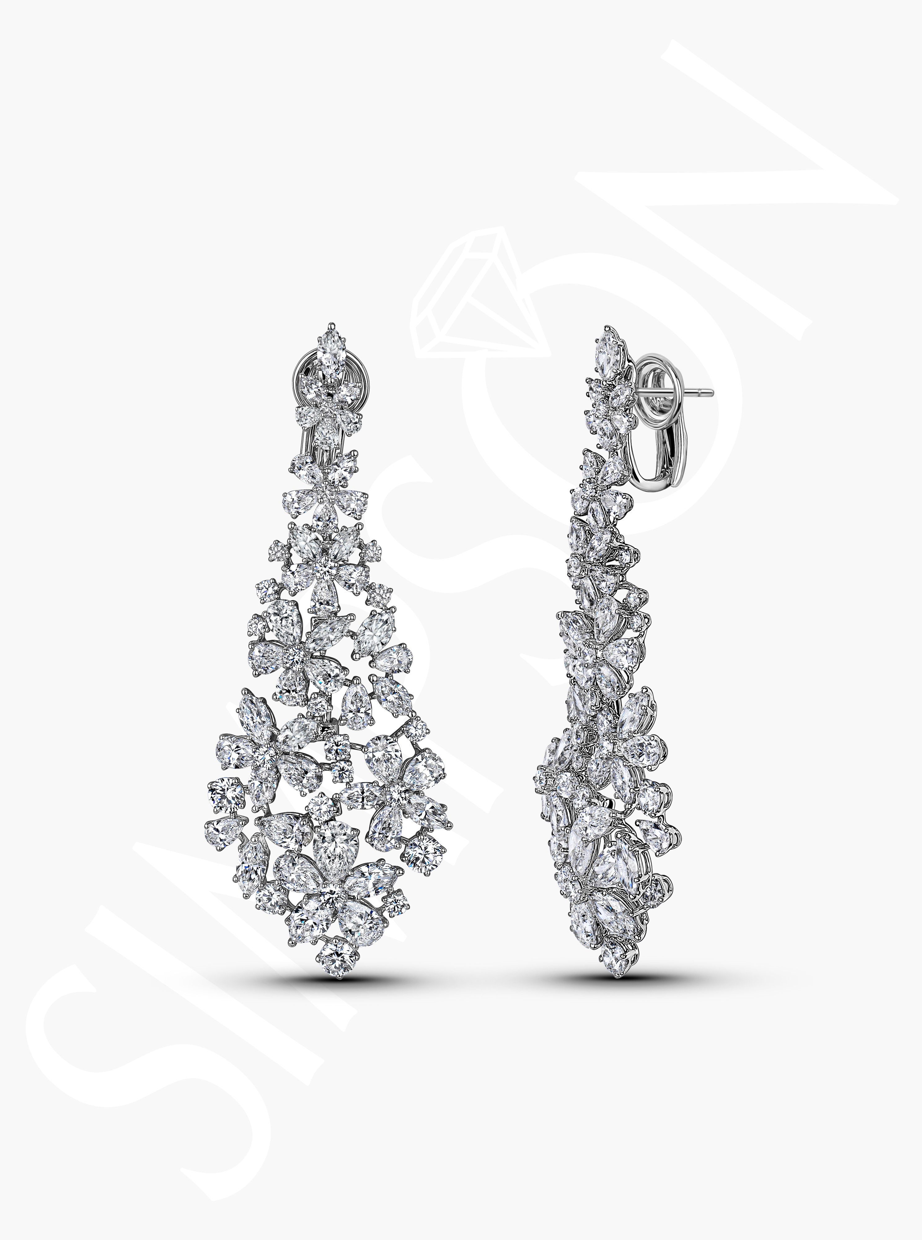 Floral Teardrop Diamond Earrings