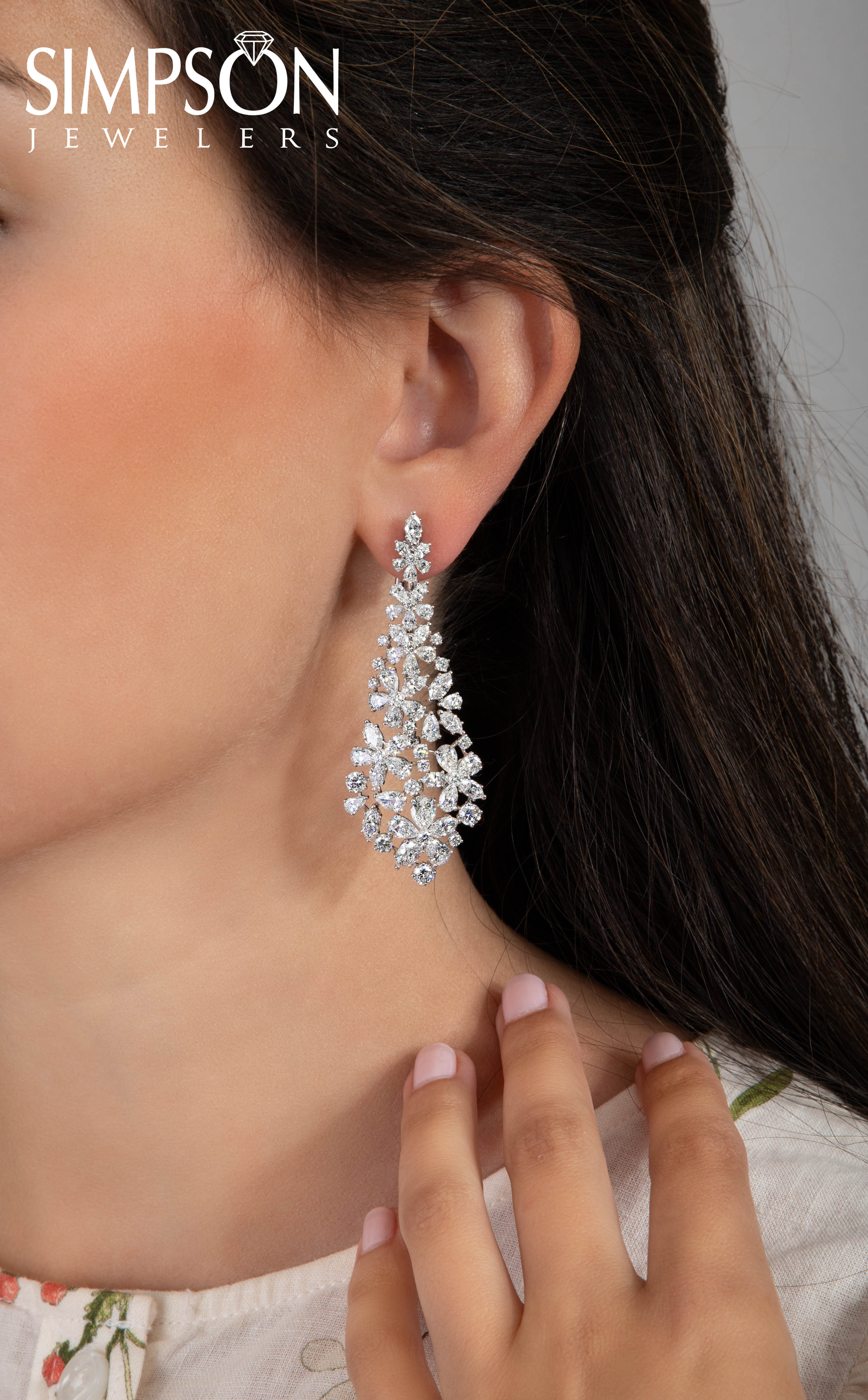 Floral Teardrop Diamond Earrings