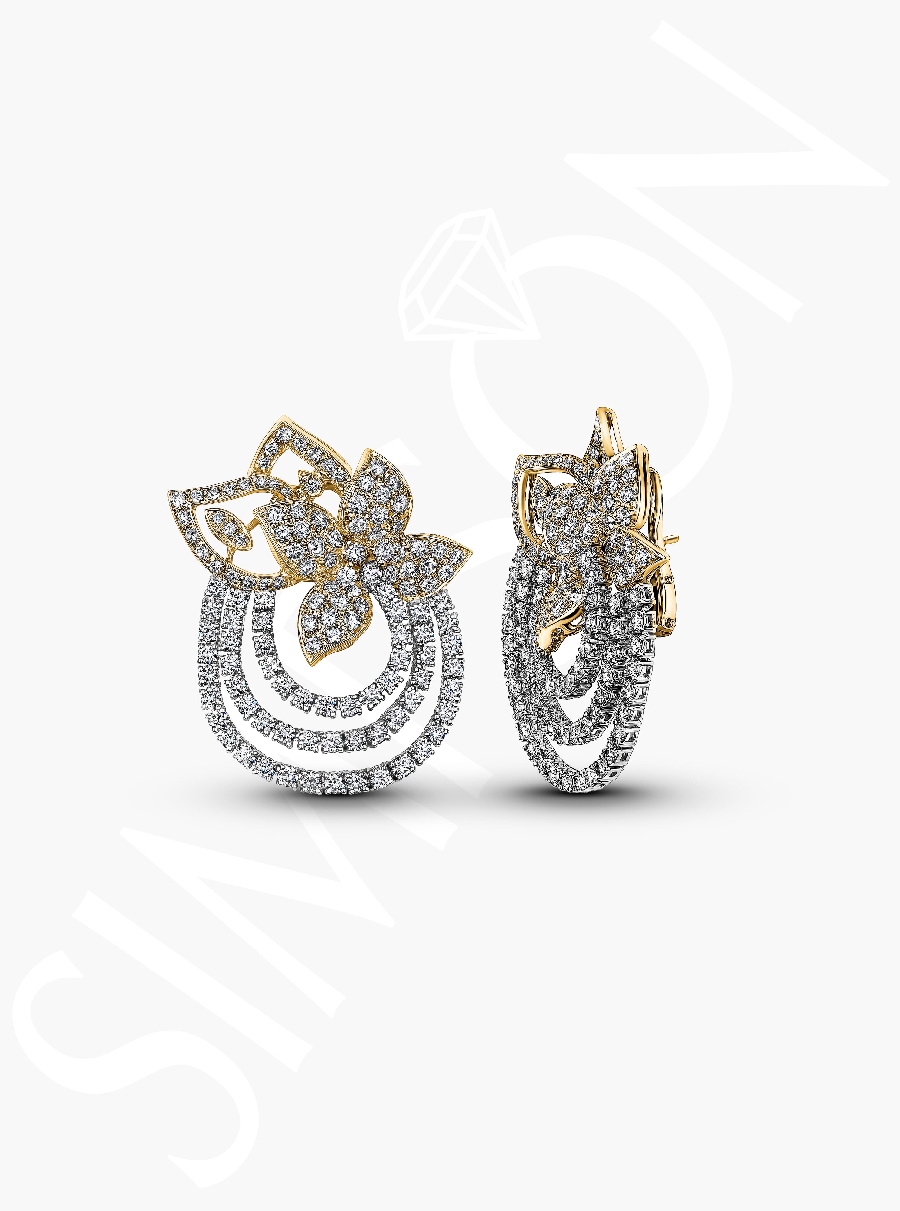 Multi-Hoop Diamond Floral Earrings