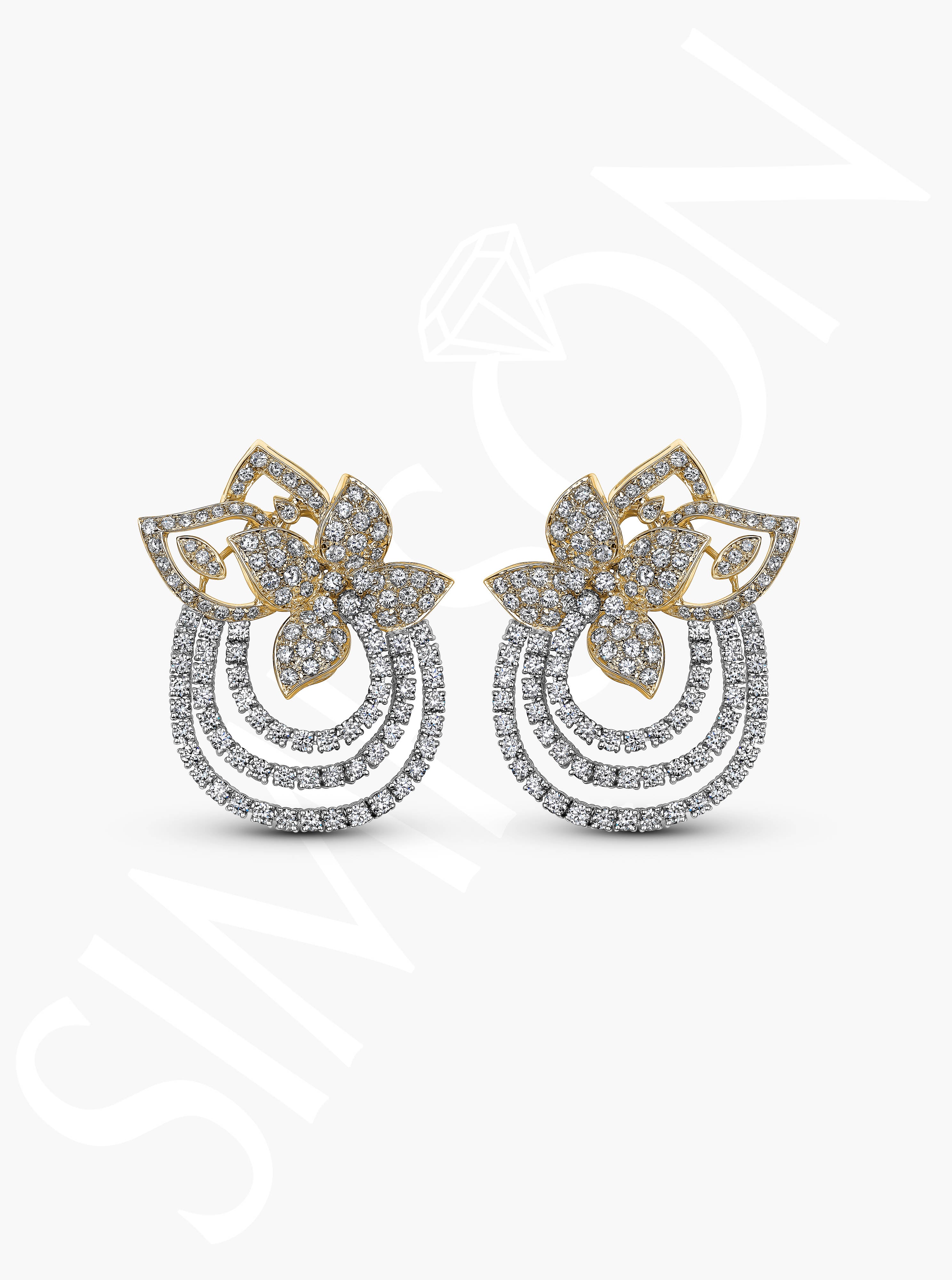 Multi-Hoop Diamond Floral Earrings