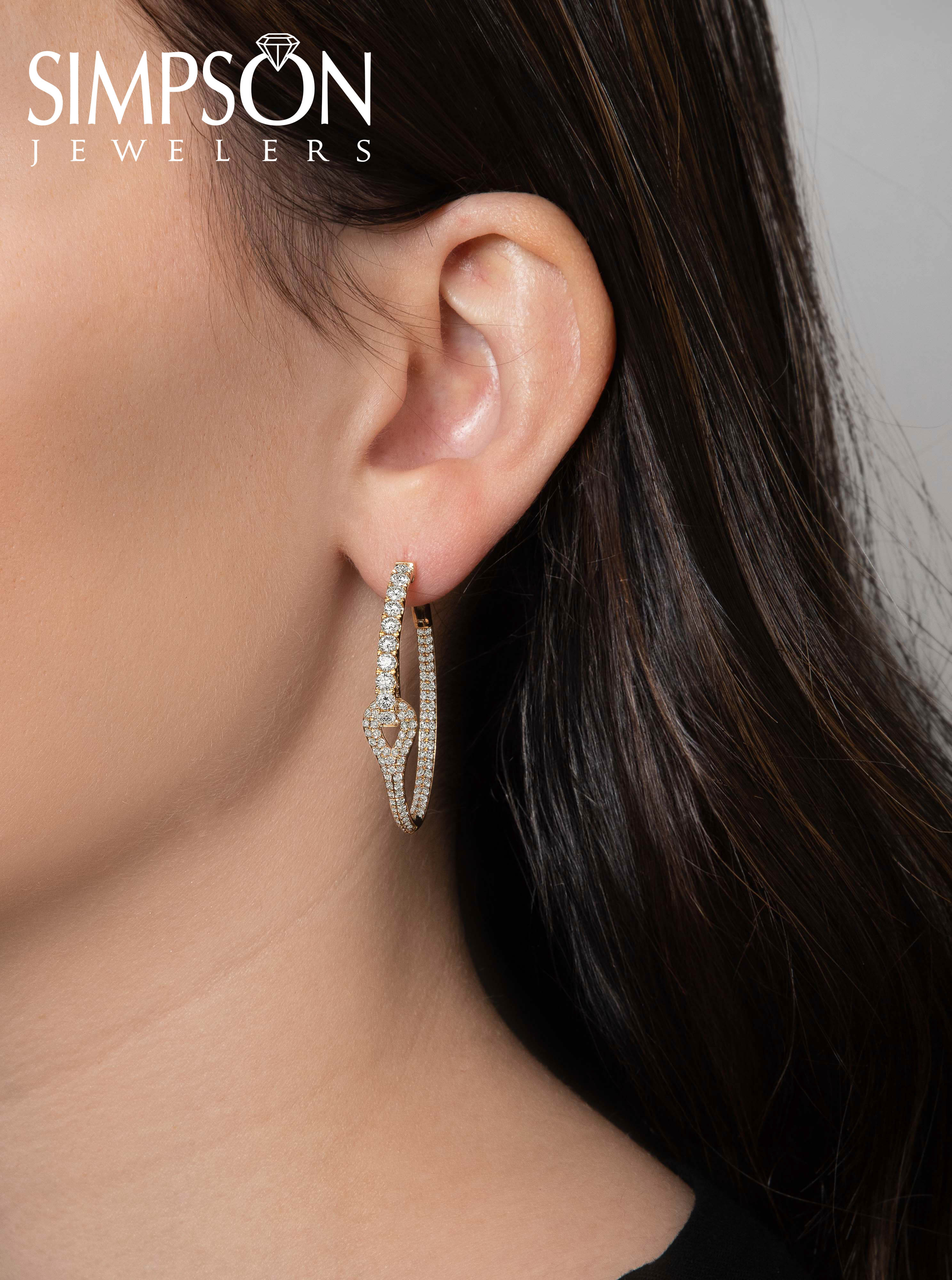 Gold Diamond Interlocking Hoop Earrings