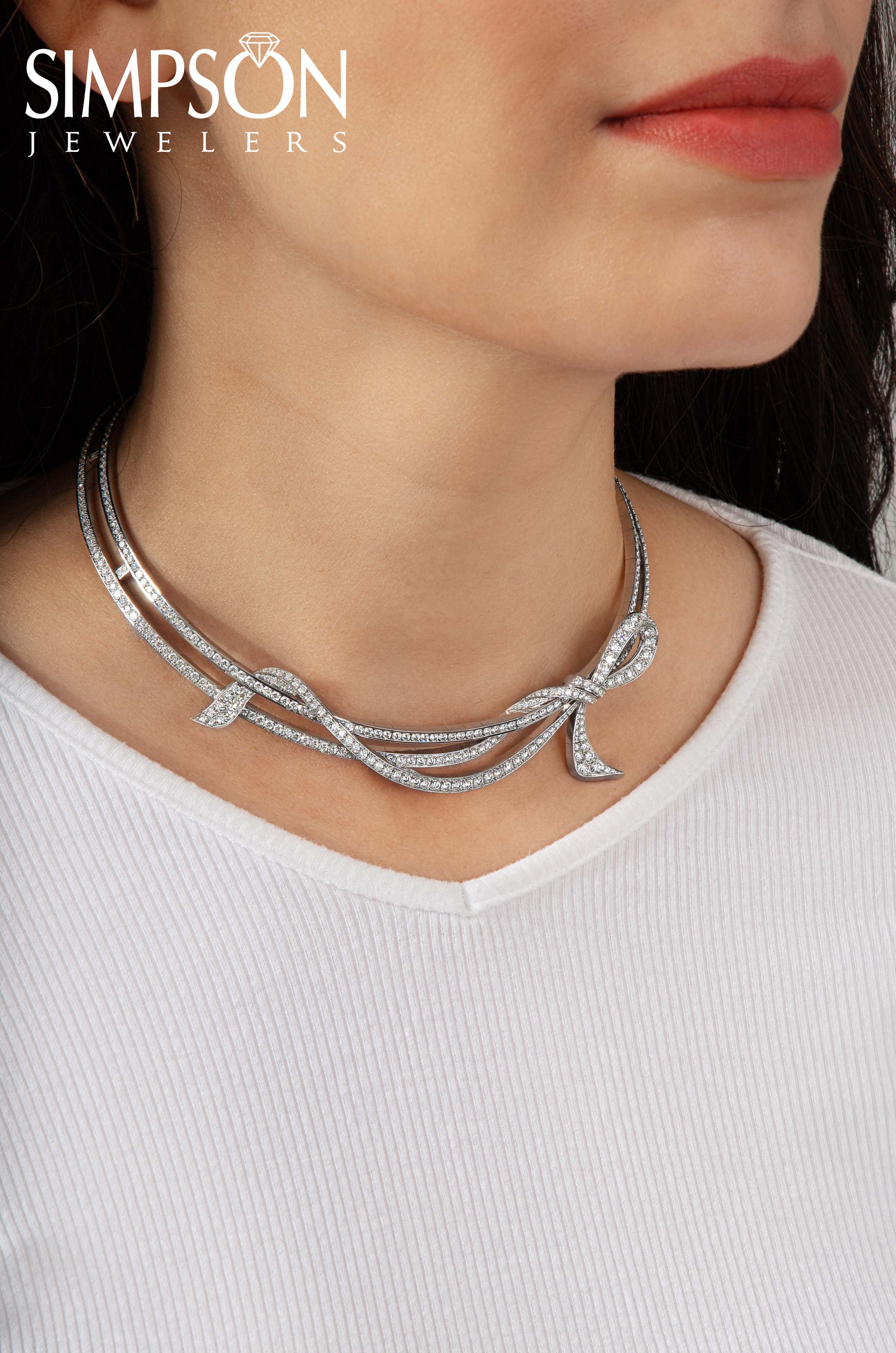 Diamond Ribbon Bow Necklace