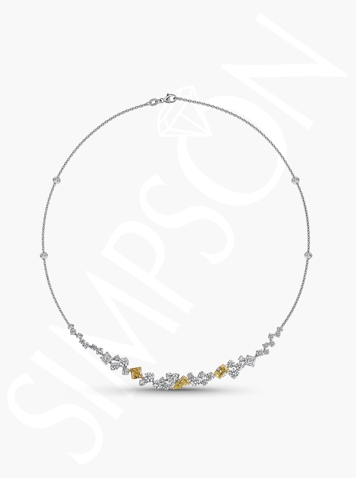 White Gold Diamond Necklace with Yellow Diamond Accents