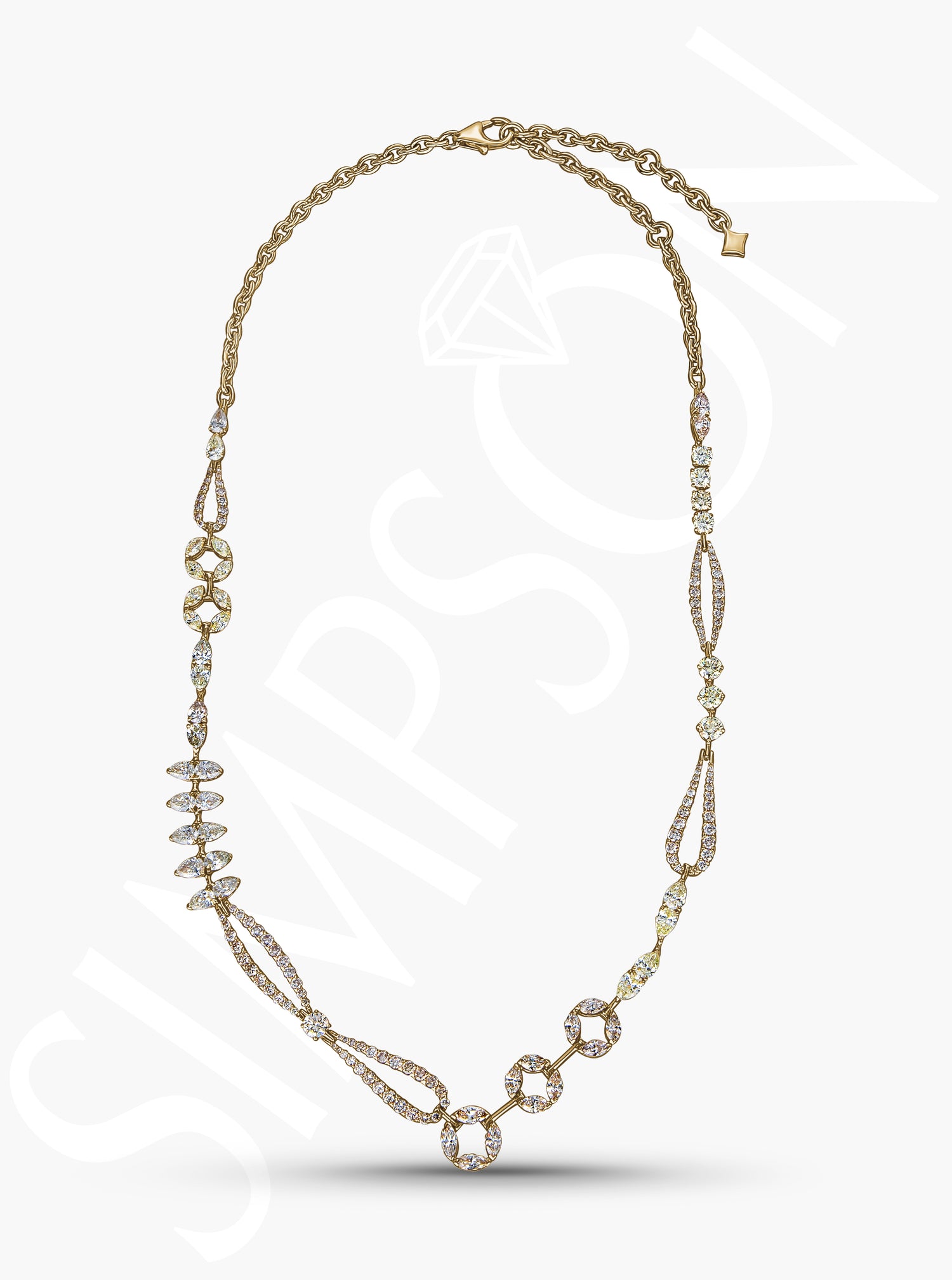 Artistic Gold Necklace with Brilliant Diamond Detailing