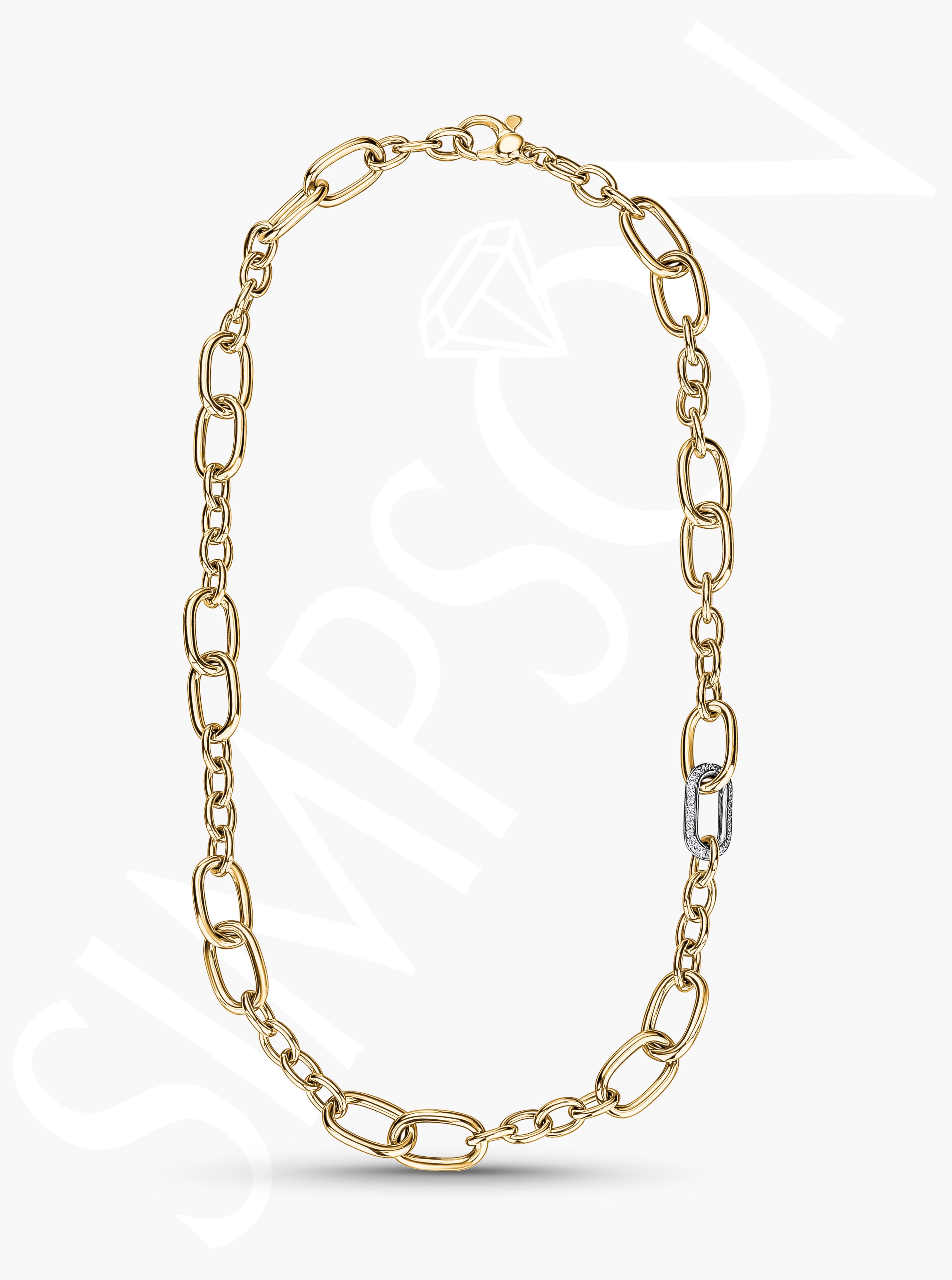 Gold Link Chain Necklace with Diamond Accent