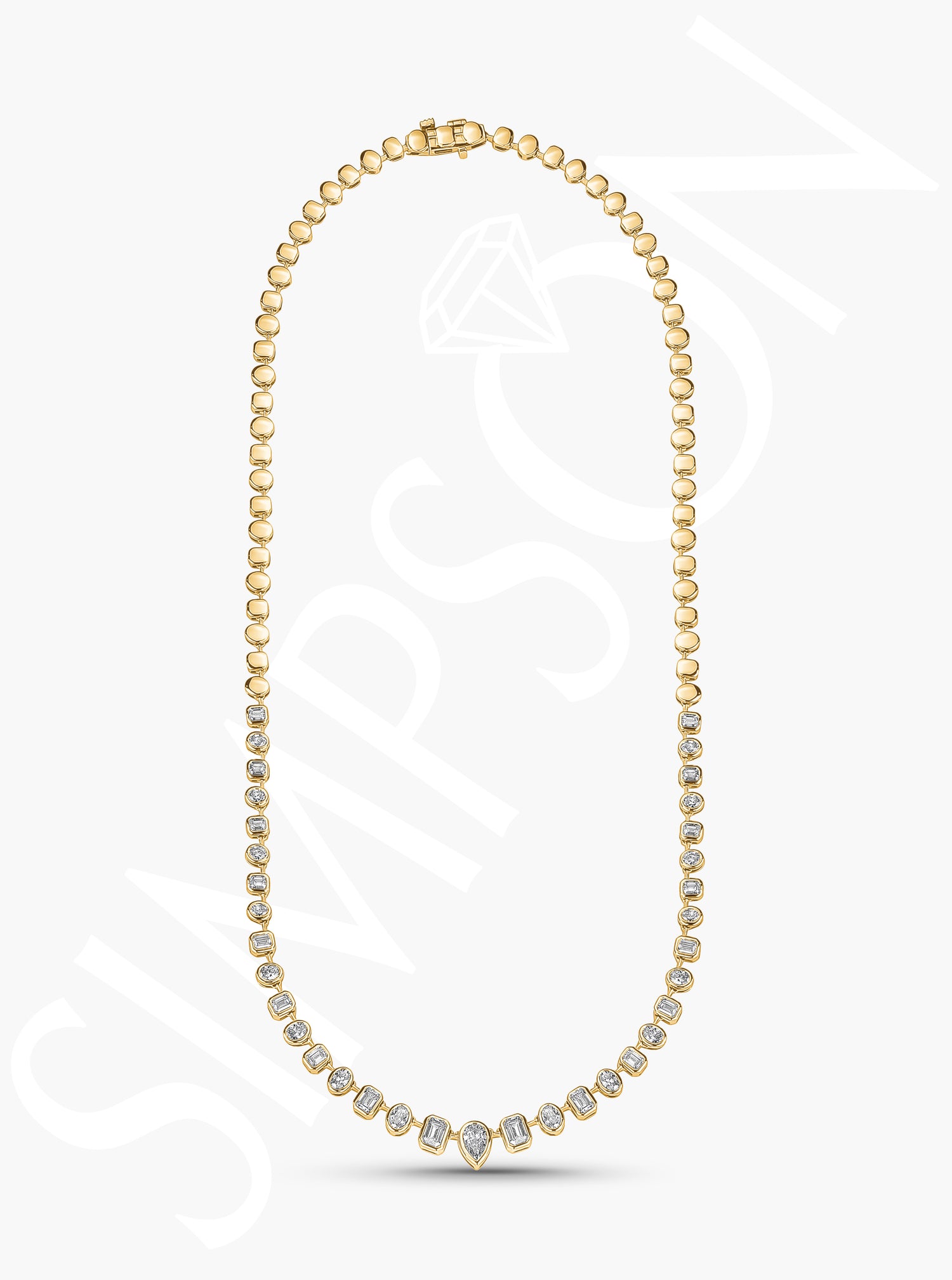 Multi-Shaped Bezel Set Diamond Necklace