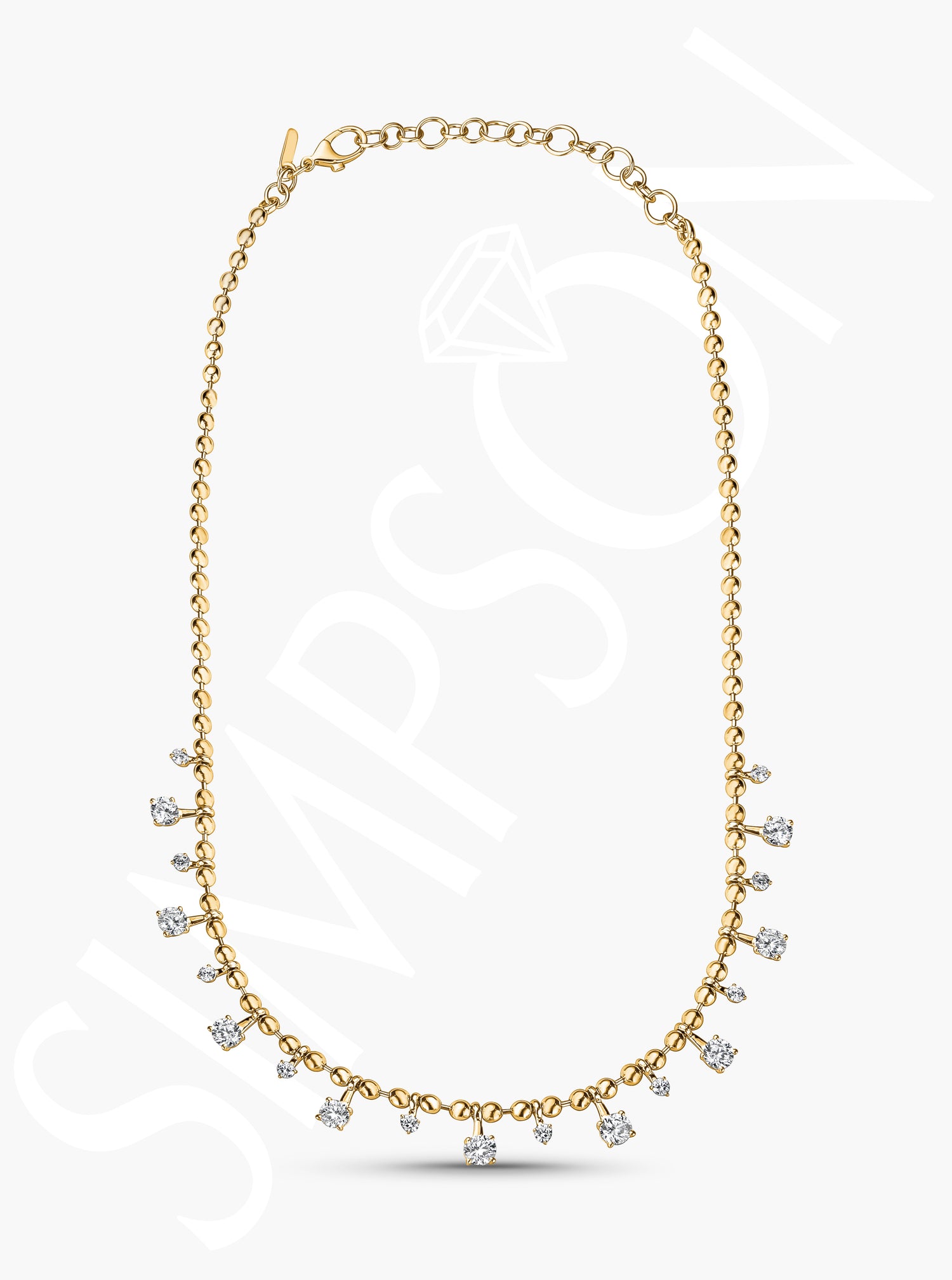 Gold Bead Necklace with Diamond Stations
