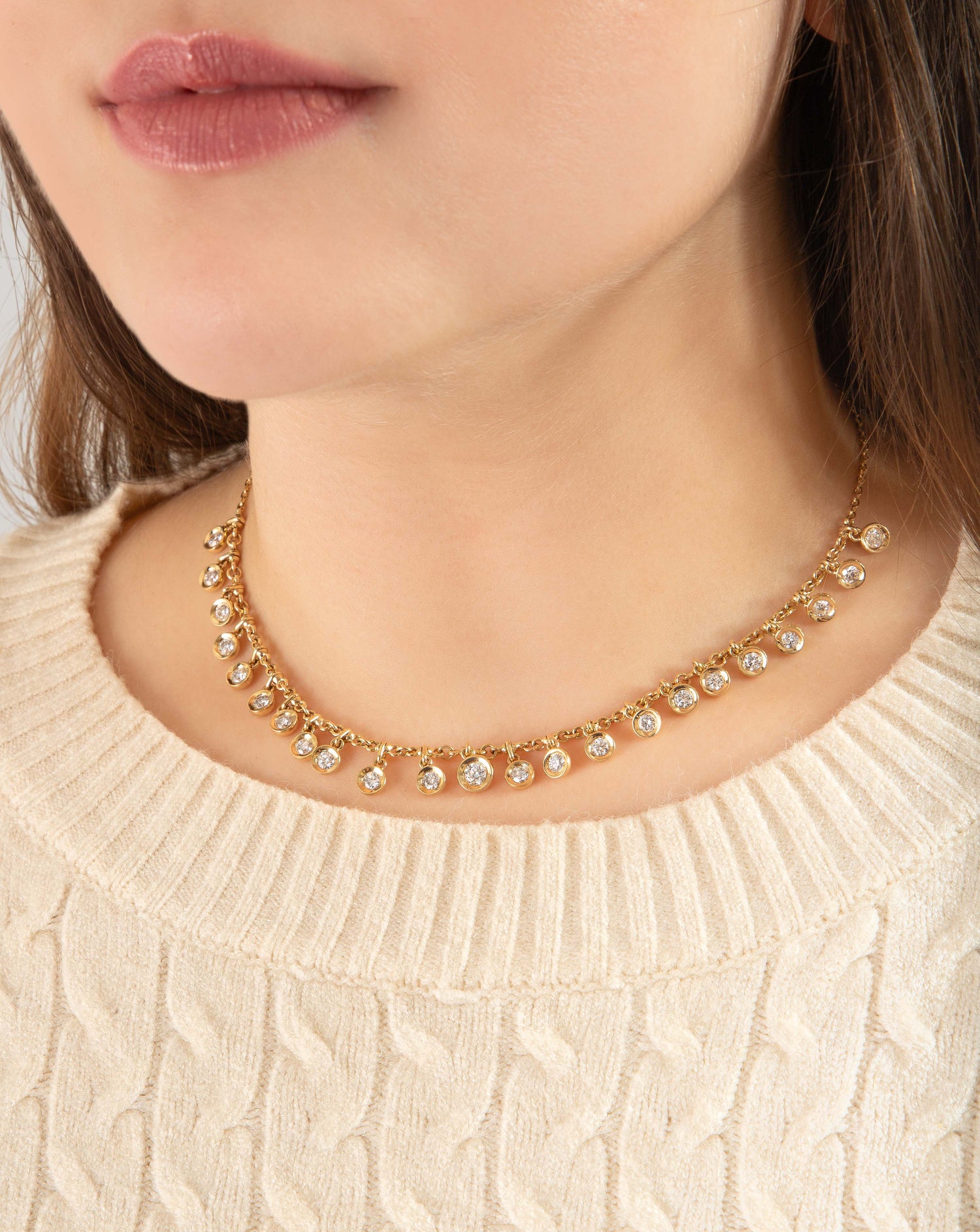 Yellow Gold Bezel Diamond Station Necklace