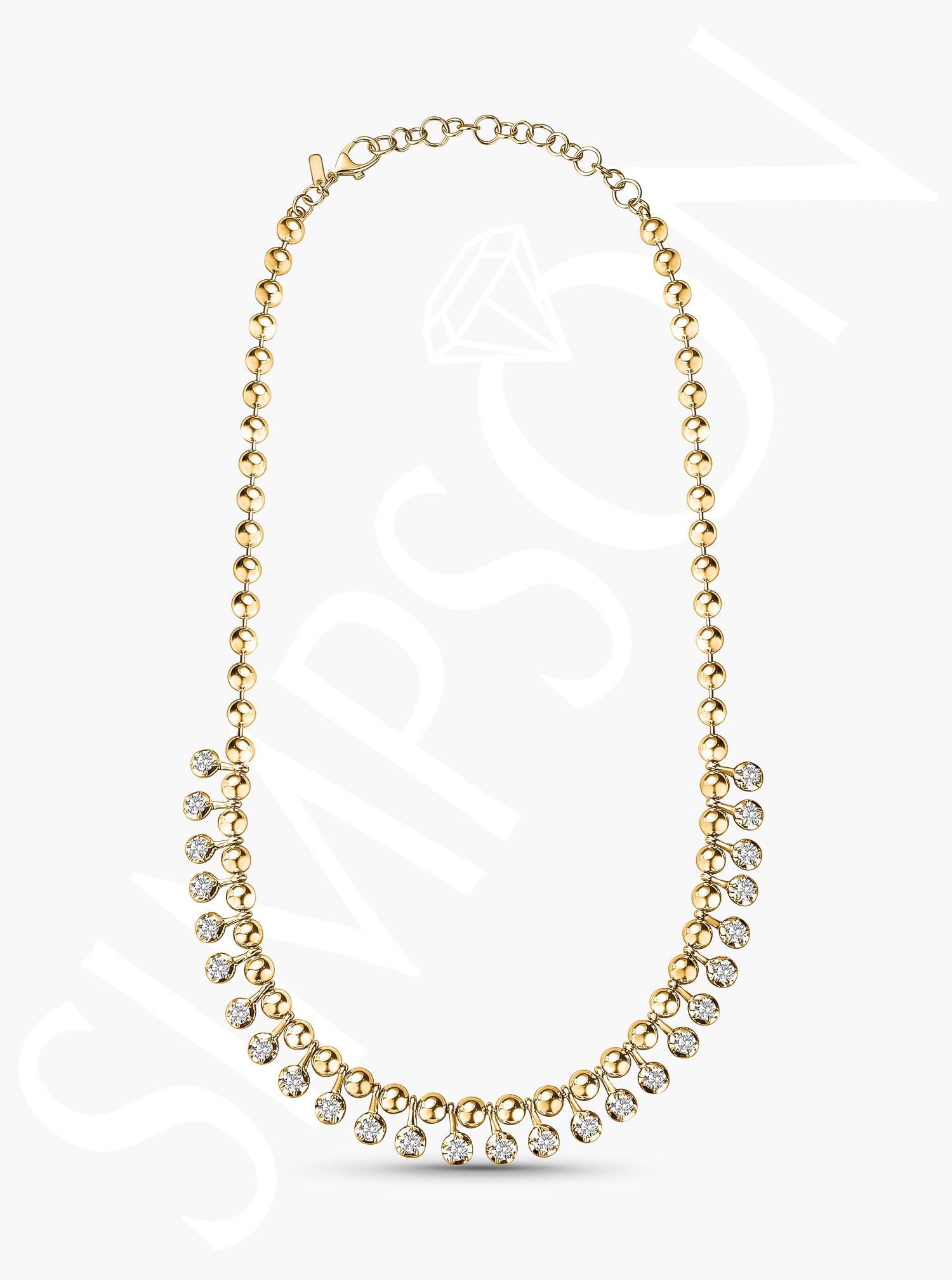 Yellow Gold Bead Diamond Station Necklace