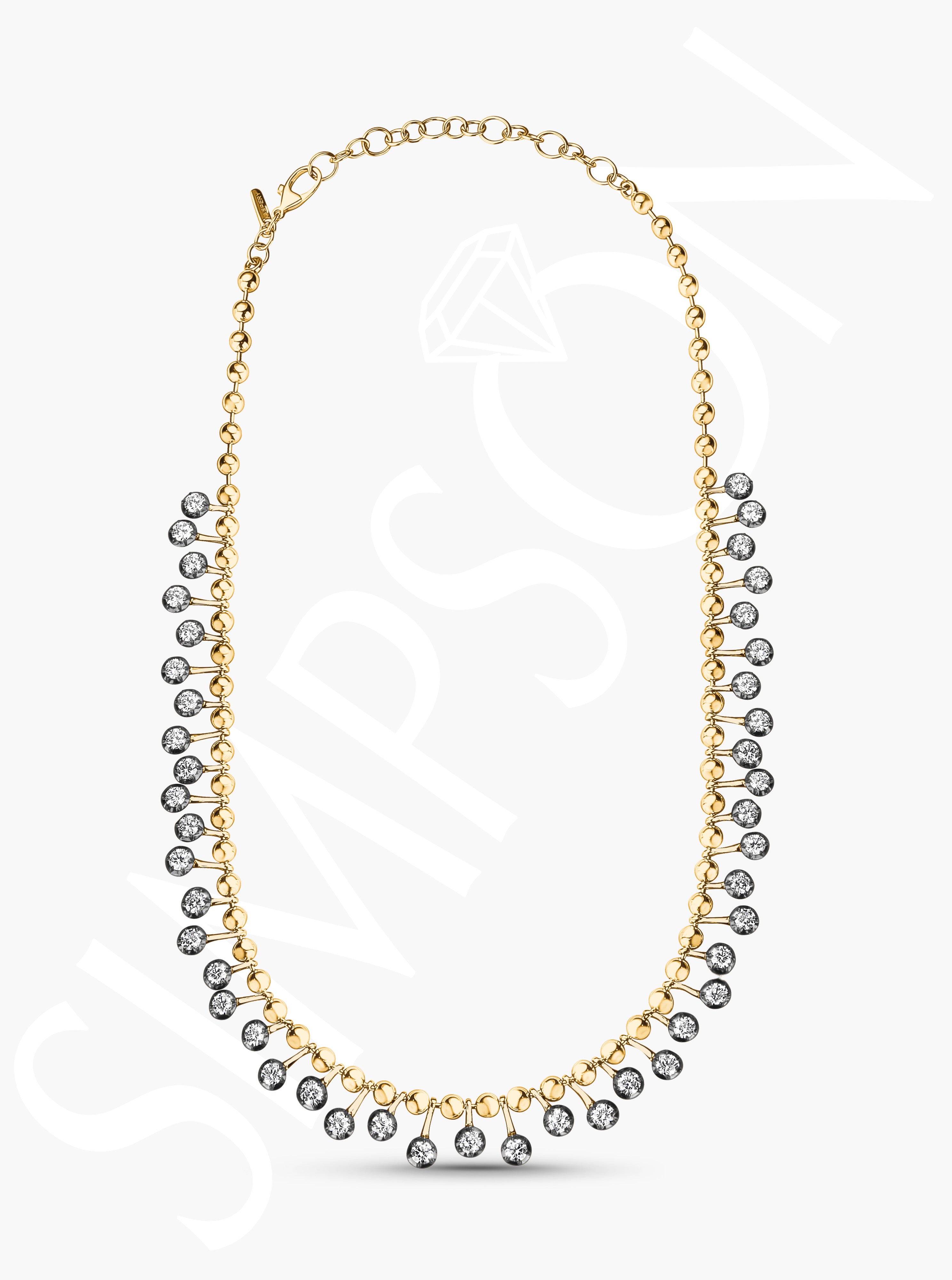 Yellow Gold Diamond Station Necklace with Black Rhodium